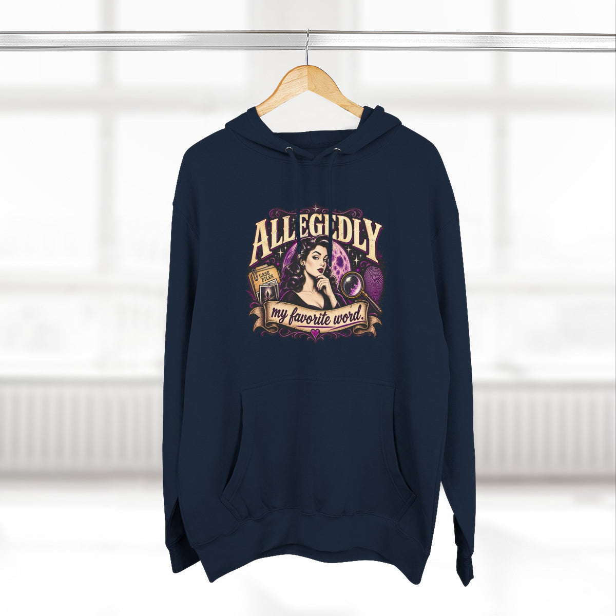 Hoodie — "Allegedly My Favorite Word" Retro Witch Graphic
