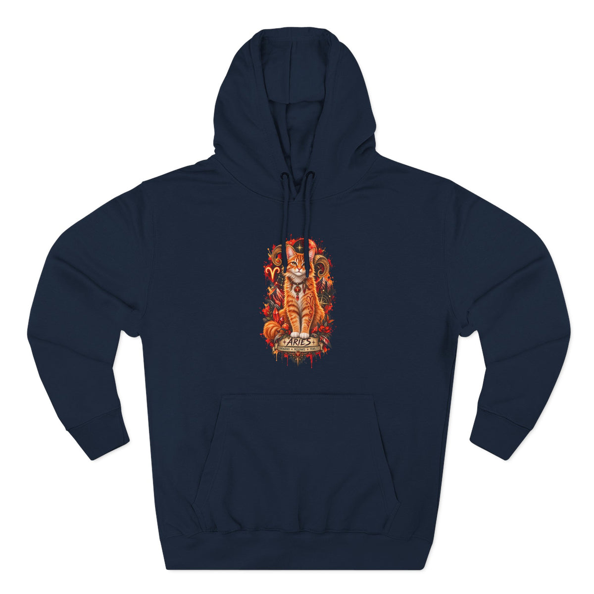 Aries Tabby Cat Zodiac Hoodie — Zodiac Constellation Graphic Fleece Pullover