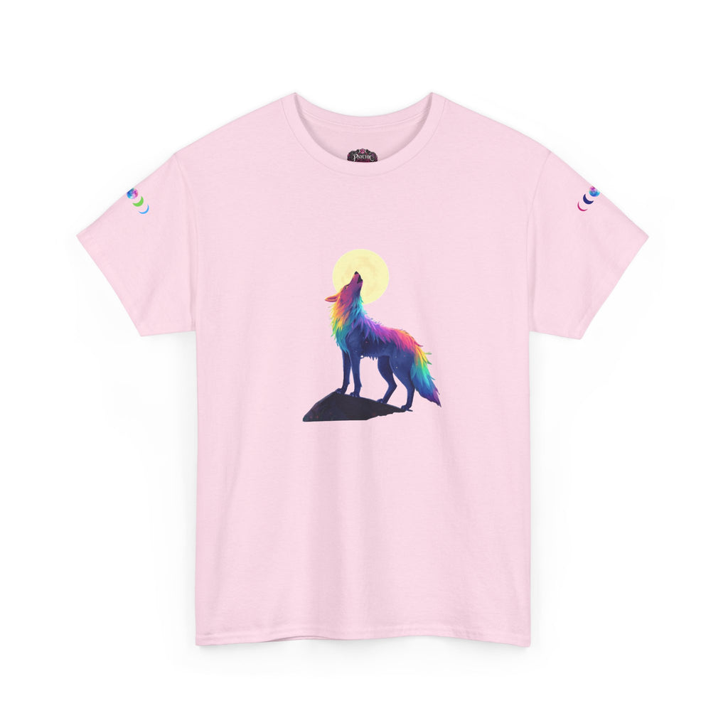 Wolf Moon T‑Shirt — Rainbow Celestial Wolf Graphic Tee