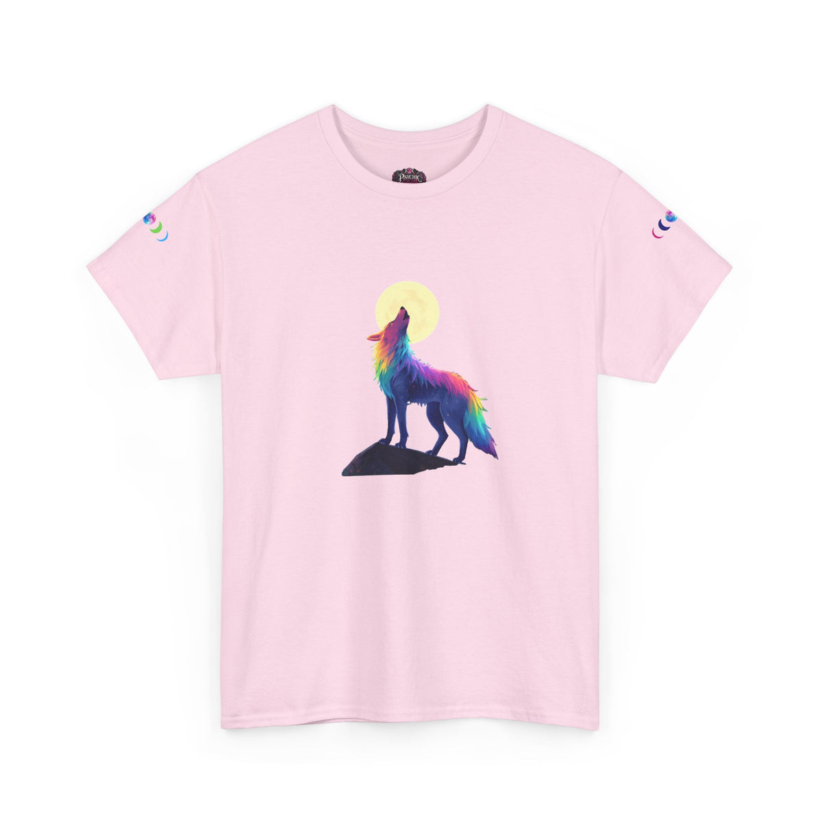 Wolf Moon T‑Shirt — Rainbow Celestial Wolf Graphic Tee