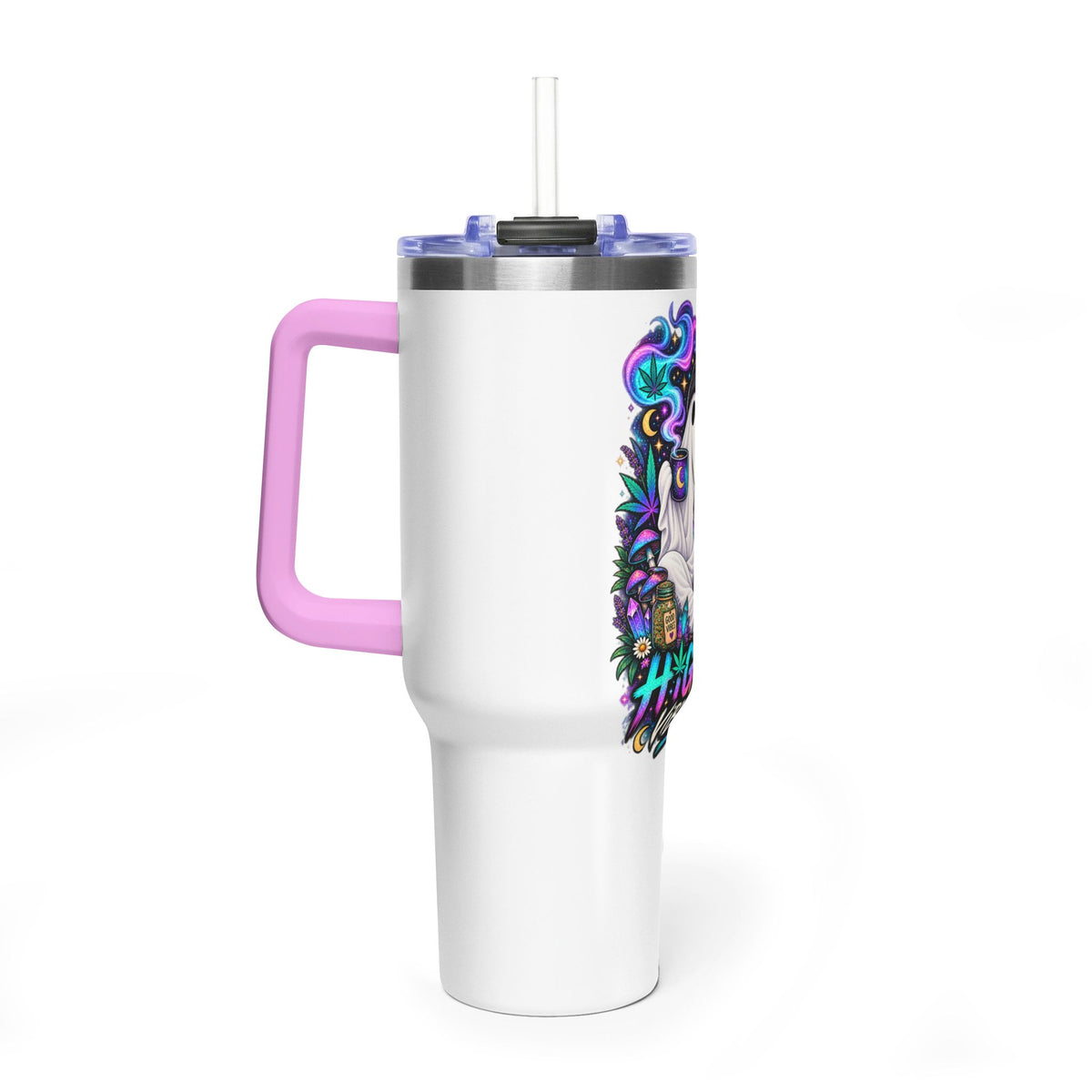 40oz Tumbler — "Higher Vibrations" Ghost & Cat Thermal Travel Mug