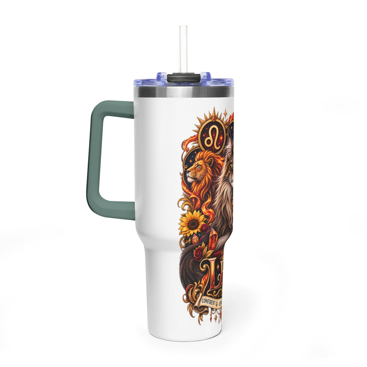 Leo Zodiac 40oz Vacuum Tumbler – Maine Coon Cat Astrology Travel Mug