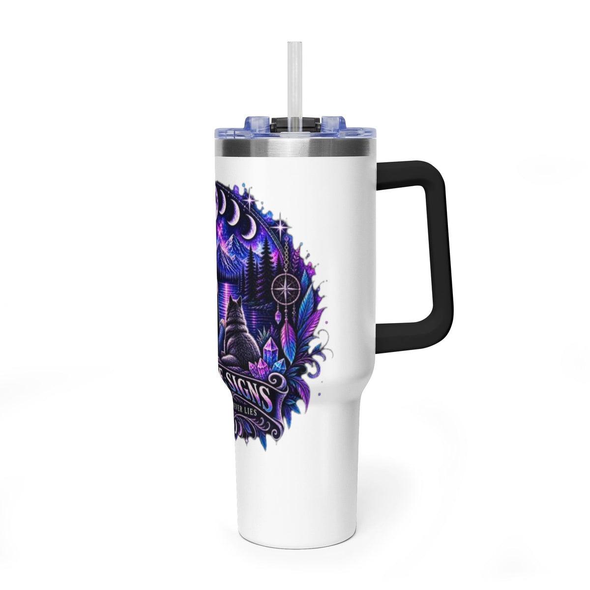 40oz Vacuum Tumbler – 'Trust the Signs' Moonlit Forest Design