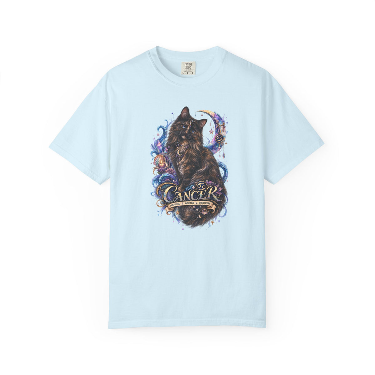 Cancer Zodiac T‑Shirt — Mystical Tortoiseshell   Cat Horoscope Design