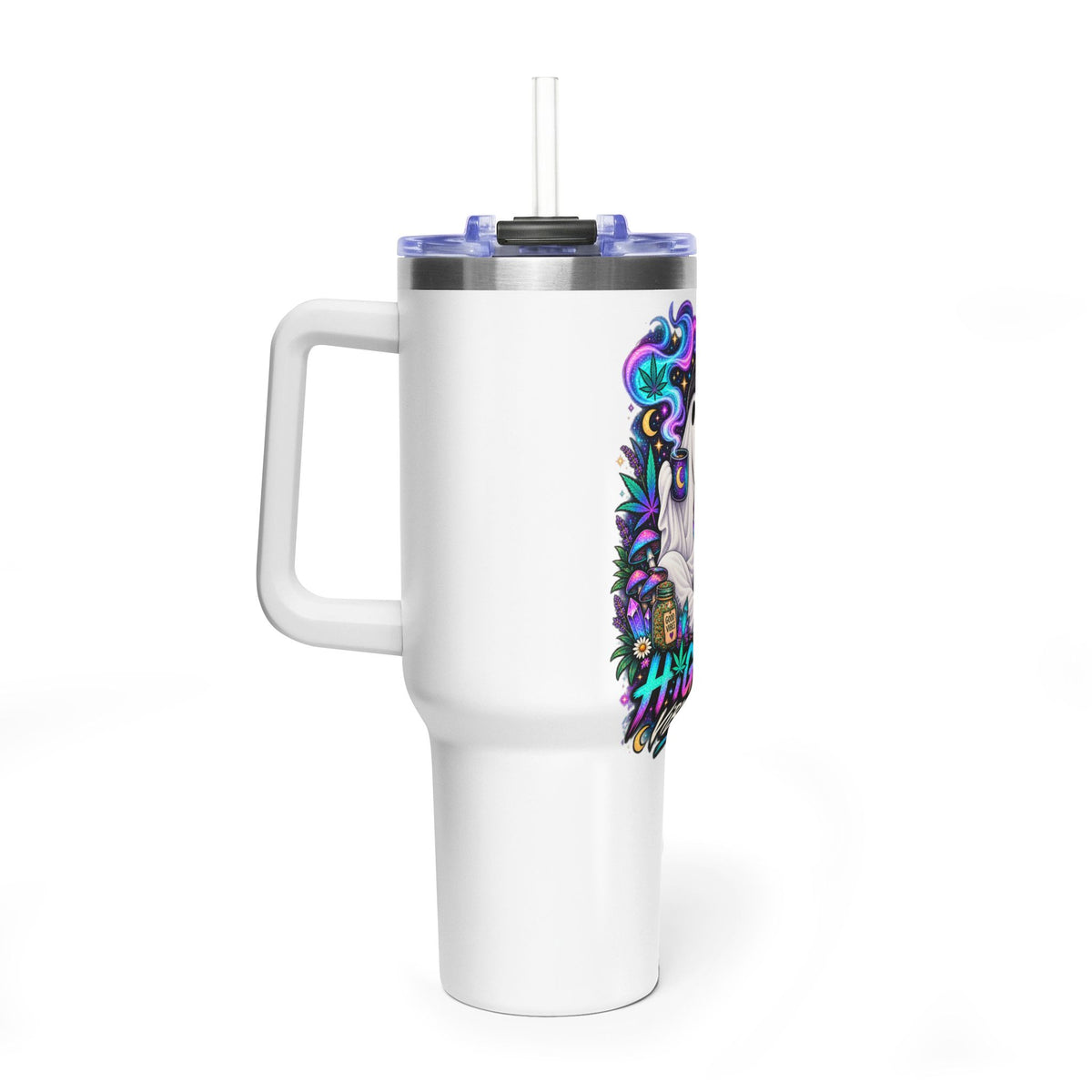 40oz Tumbler — "Higher Vibrations" Ghost & Cat Thermal Travel Mug