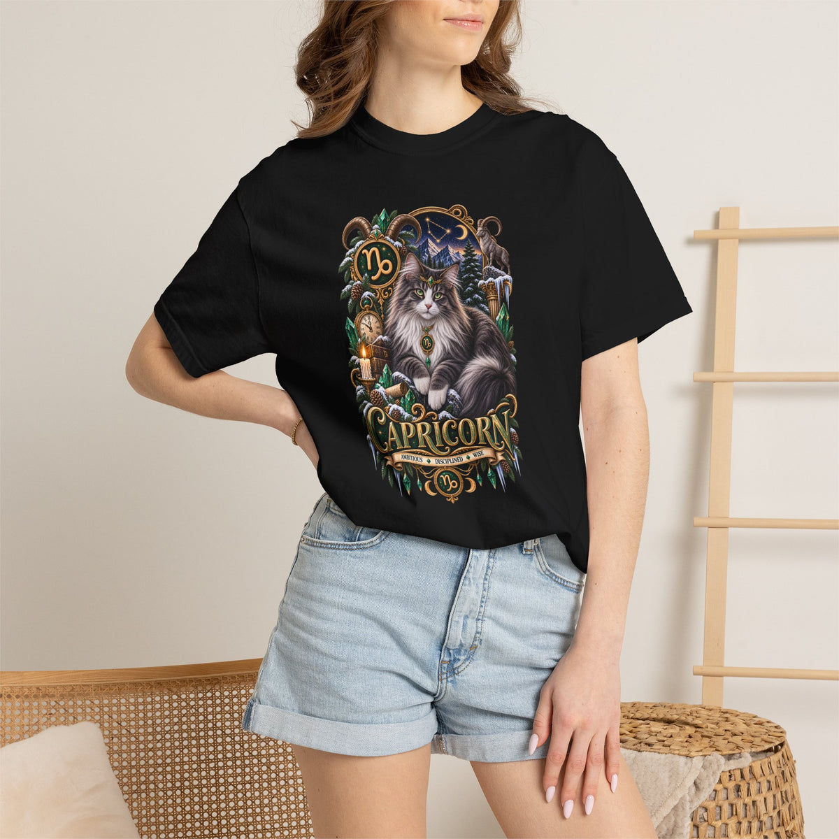 Capricorn Zodiac Norwegian Mountain Cat T-Shirt — Astrological Horoscope Tee