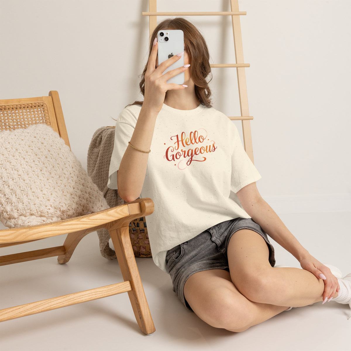 Hello Gorgeous Sunset T-Shirt — Feminine Script Graphic Tee
