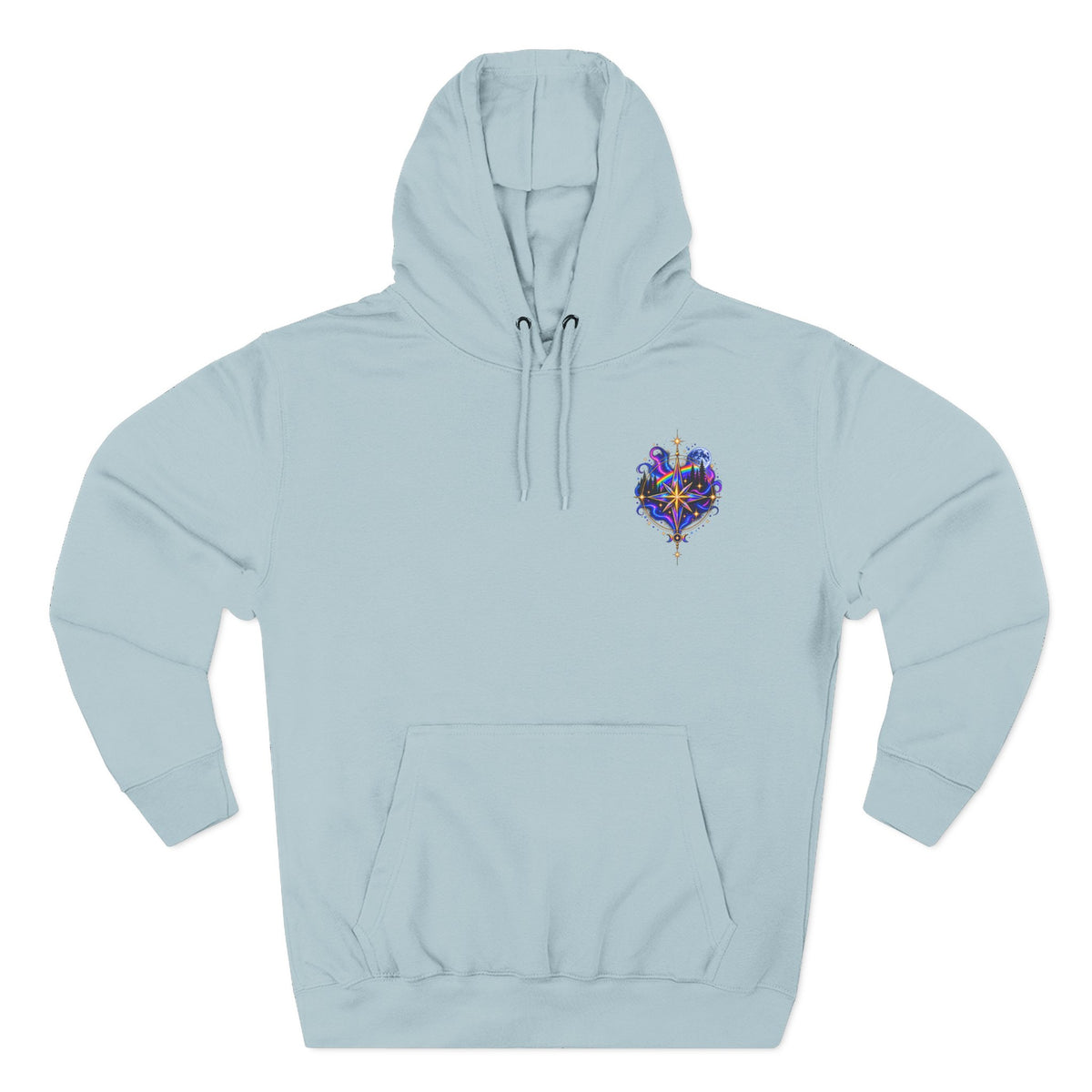 Guided by Light Bound toTruth Fleece Hoodie — Spiritual Galaxy Chest Emblem & Backscape Design