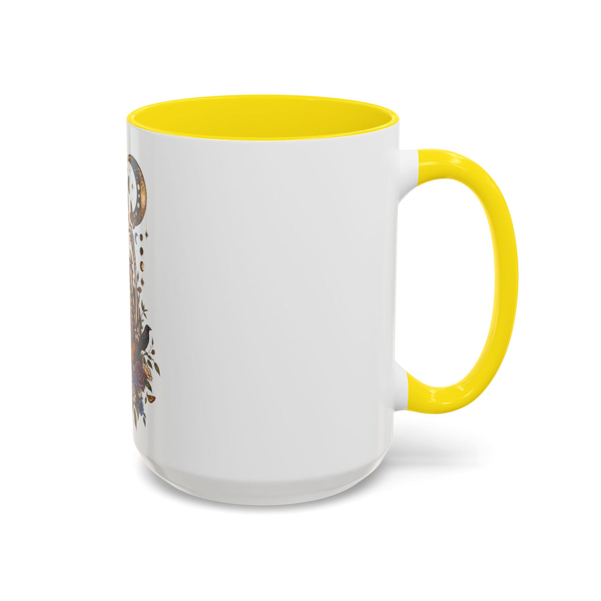 Skull & Moon Floral Coffee Mug — Gothic Botanical Accent Mug