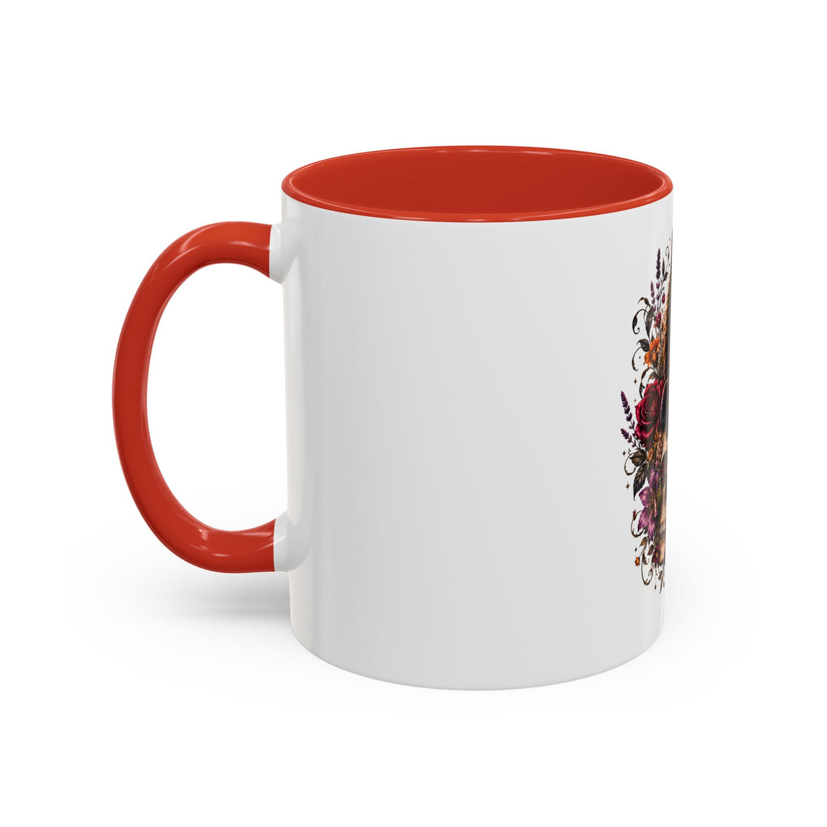 Cat & Skull Accent Coffee Mug — Gothic Black Cat Art Coffee Cup (11/15oz)