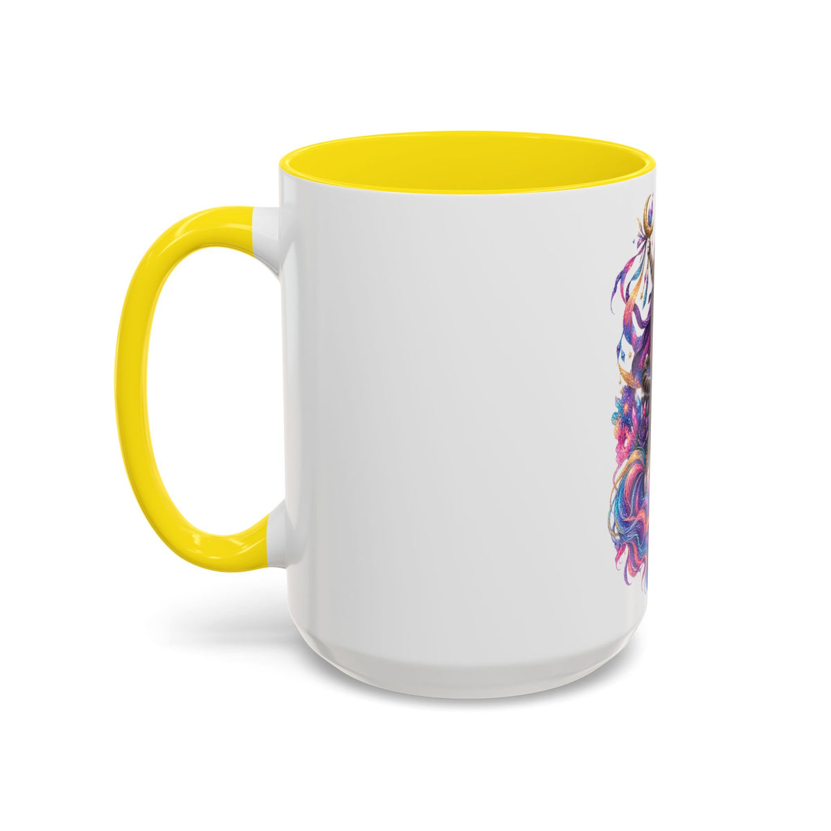 Magical Cat Knight on Unicorn Accent Coffee Mug — Colorful Fantasy 11/15oz