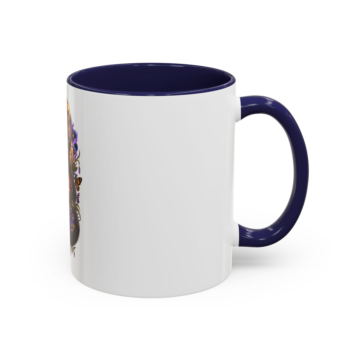 Black Cat & Skull Floral Accent Coffee Mug — Gothic Halloween Coffee Cup (11/15oz)