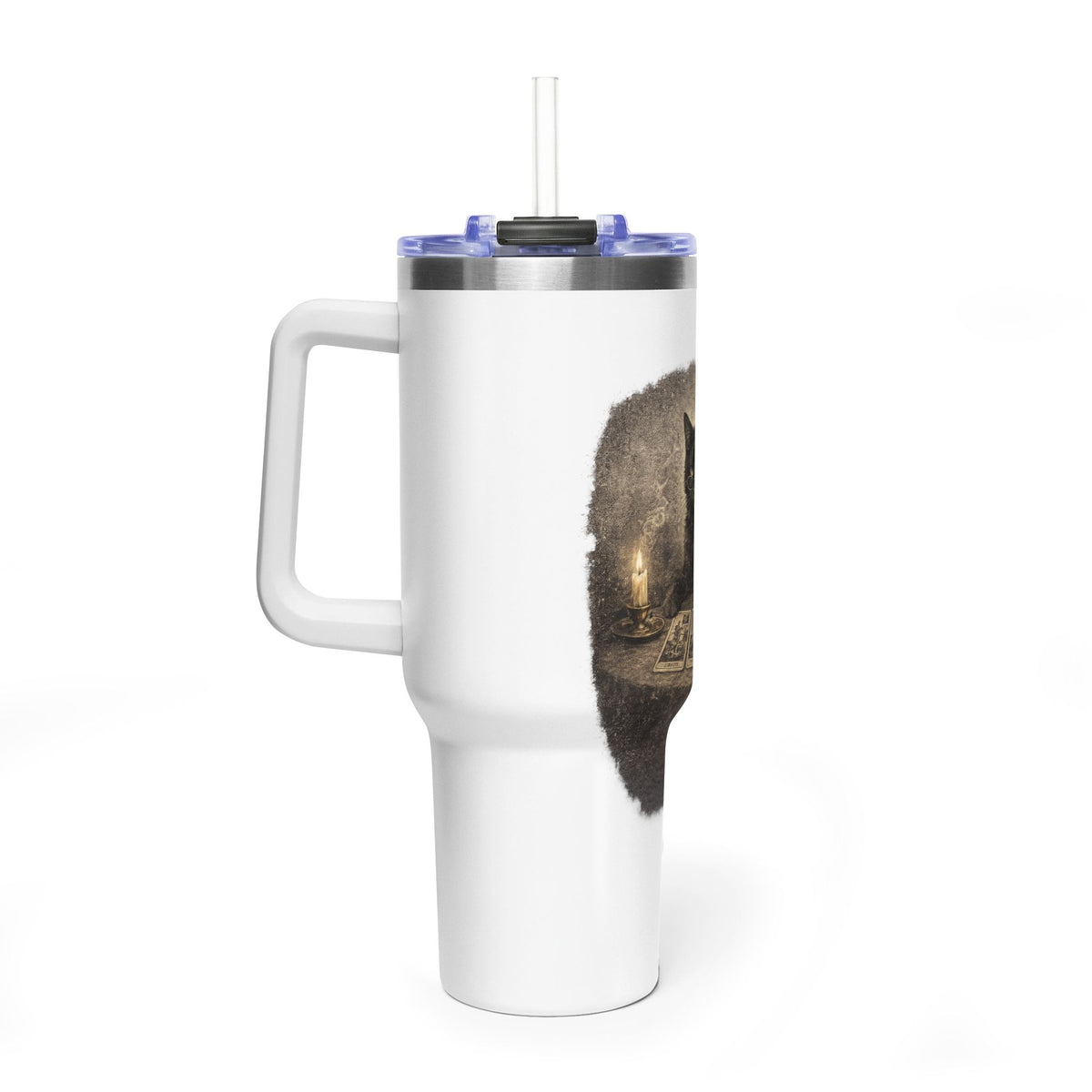 40oz Black Cat Tarot Tumbler — Witchy Tarot Coffee Travel Mug