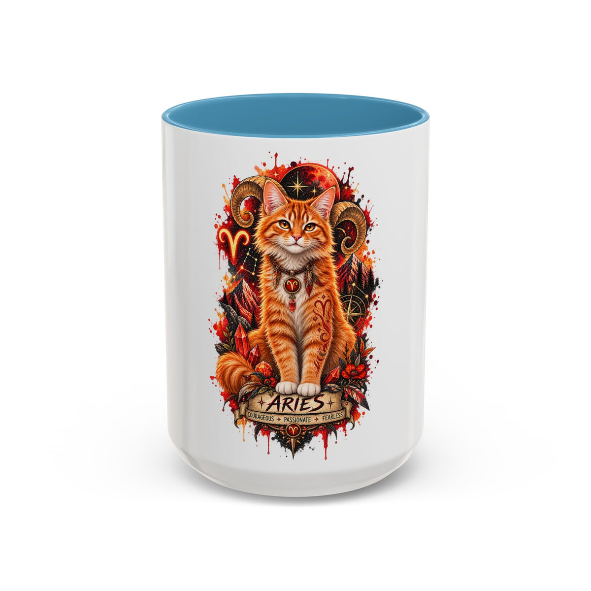 Aries Orange Tabby Cat Zodiac Coffee Mug – Cute Orange Tabby Astrology Accent Mug (11/15 oz)