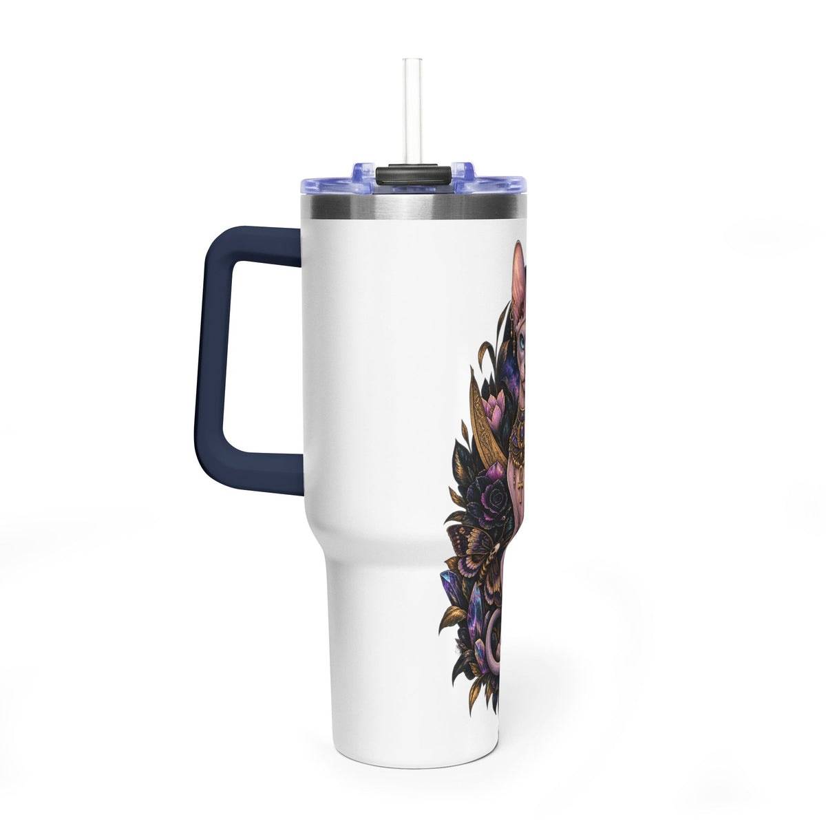 40oz Sphynx Cat Tumbler — Mystical Moon Vacuum Insulated Travel Mug