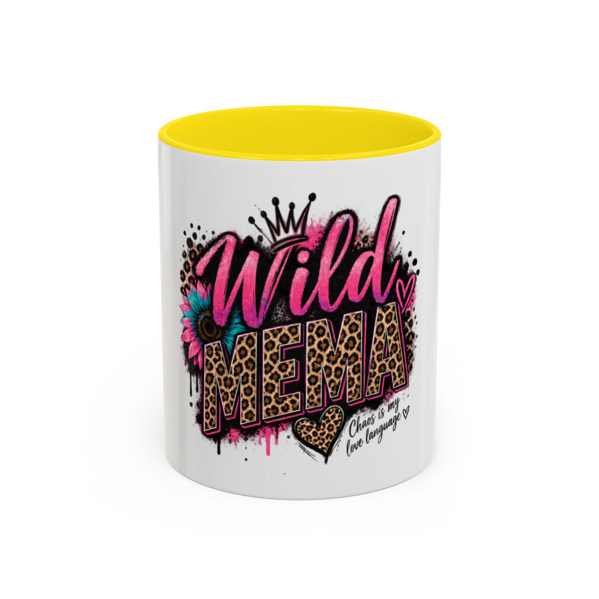 Wild Mama Leopard Accent Coffee Mug – Fun Mom Gift, Pink Crown Graphic (11/15 oz)