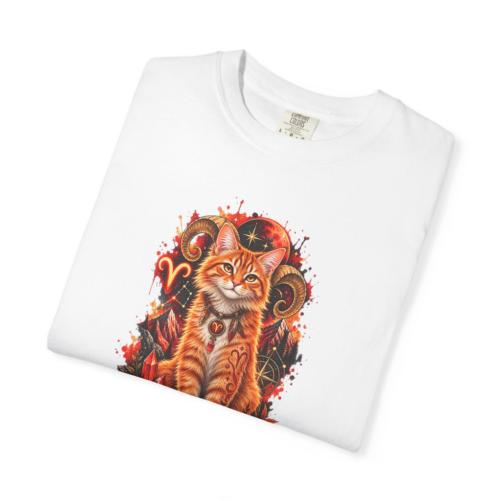 Aries Orange Tabby Cat Zodiac T-Shirt — Fiery Astrological Graphic Tee