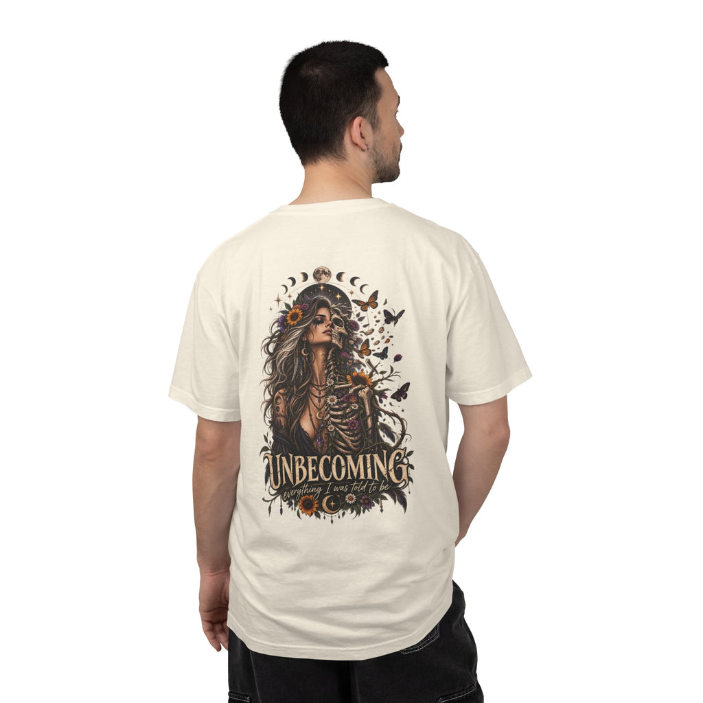 Unbecoming Gothic Moon T‑Shirt — Witchy Skeleton Art Tee
