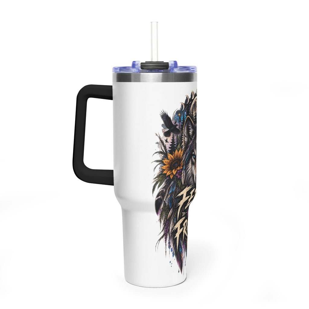 40oz Wolf Tumbler — “Feral Not Fragile” Insulated Thermal Cup