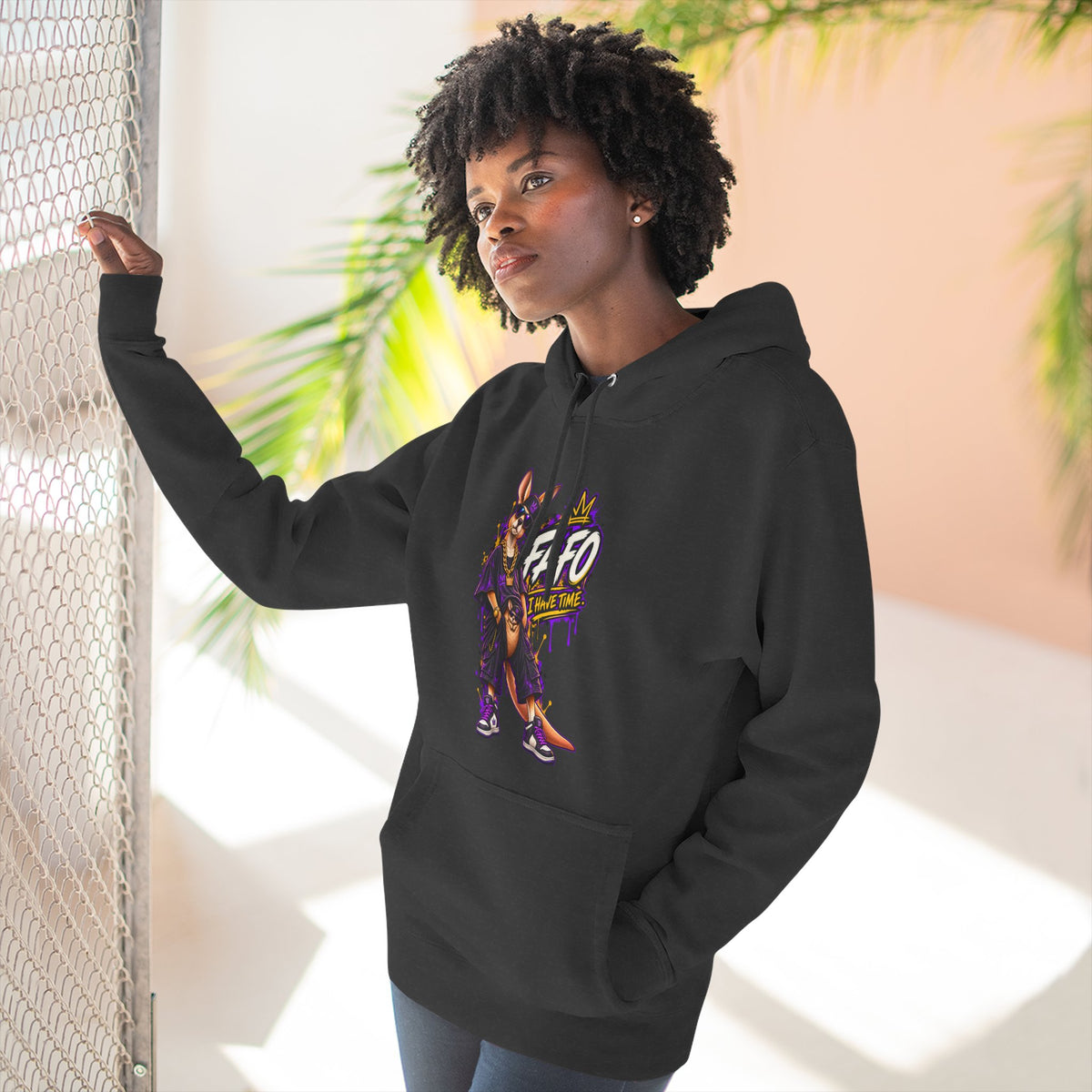 Streetstyle Kangaroo Graphic Hoodie — "FAFO" Retro Character Pullover