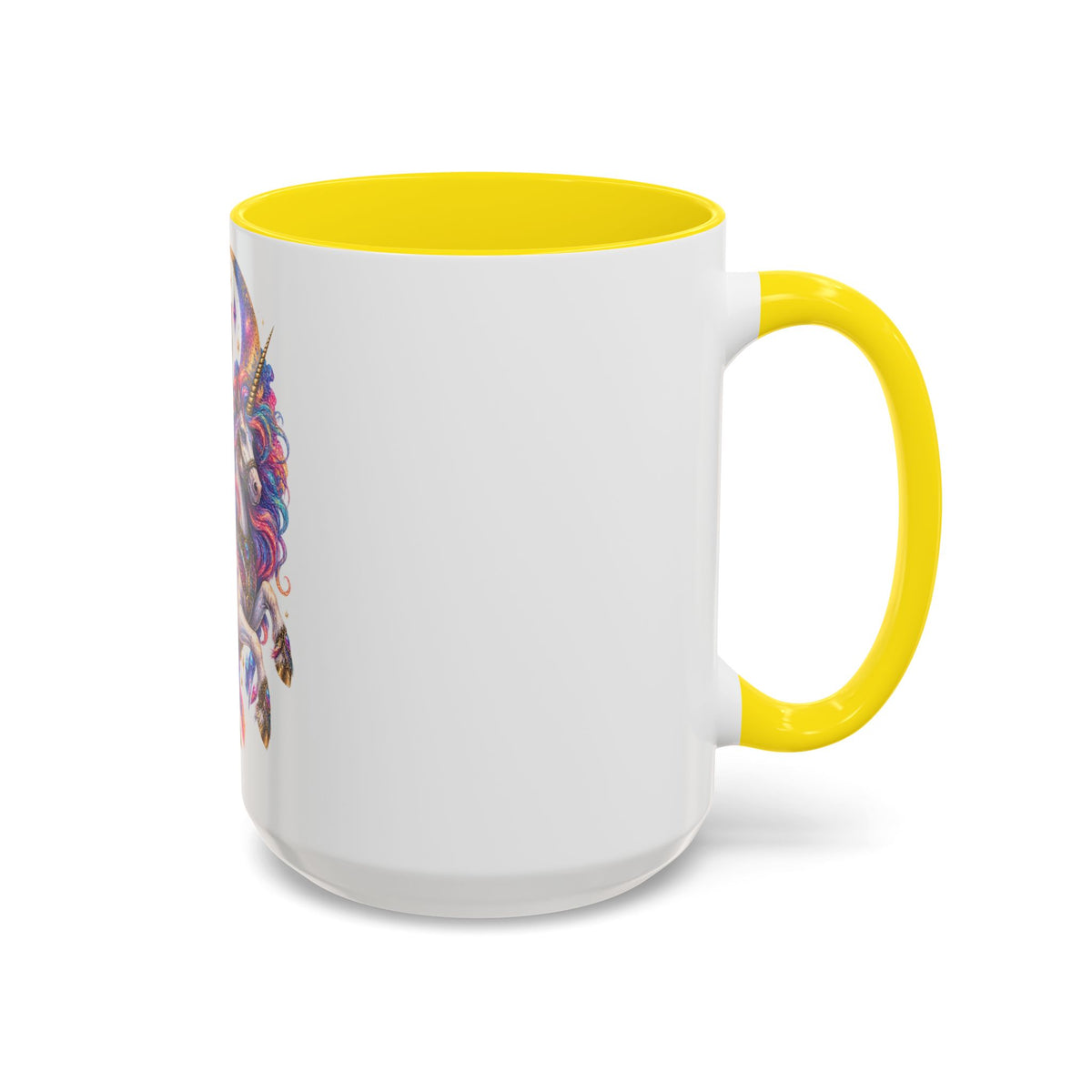 Magical Cat Knight on Unicorn Accent Coffee Mug — Colorful Fantasy 11/15oz