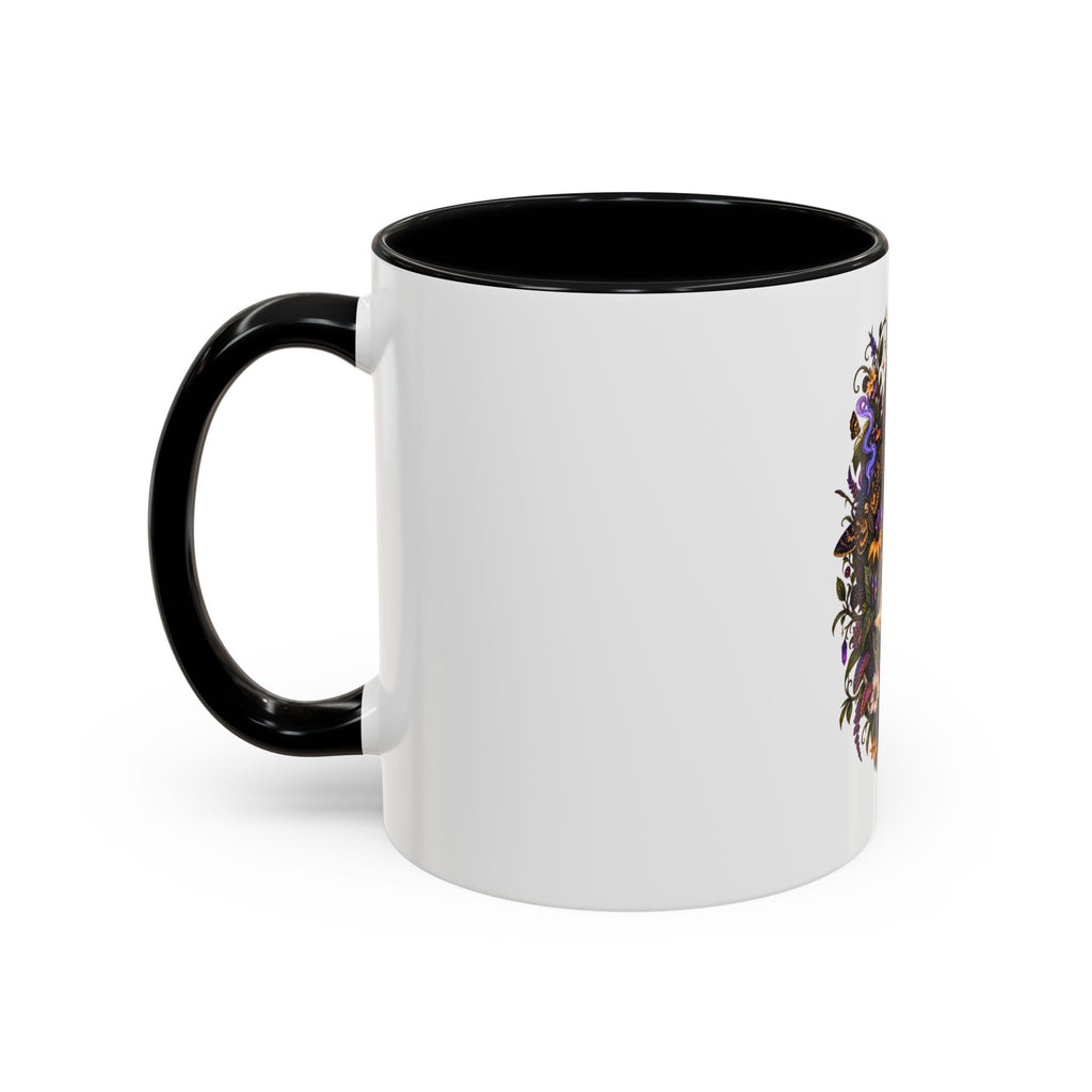 Black Cat & Skull Floral Accent Coffee Mug — Gothic Halloween Coffee Cup (11/15oz)