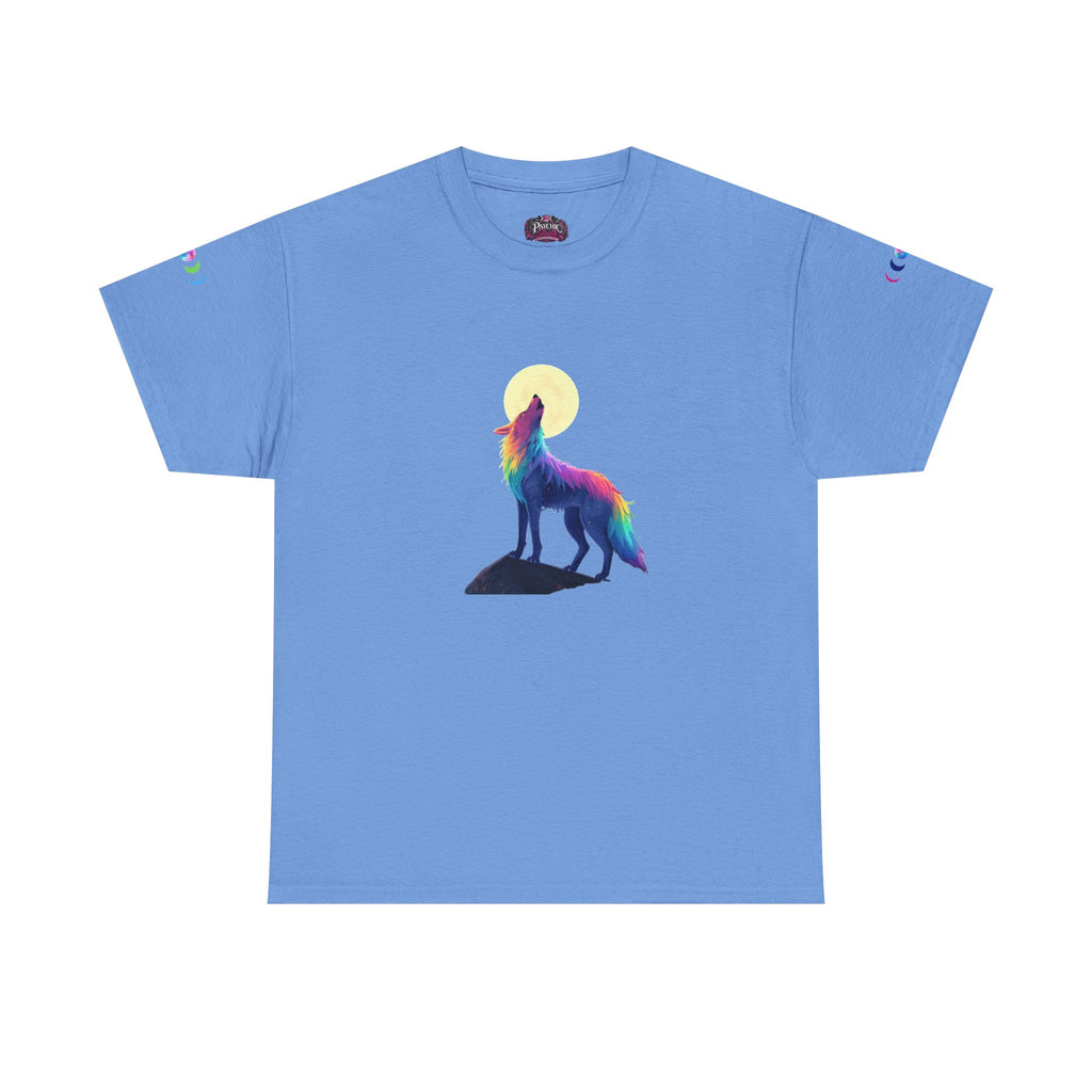 Wolf Moon T‑Shirt — Rainbow Celestial Wolf Graphic Tee