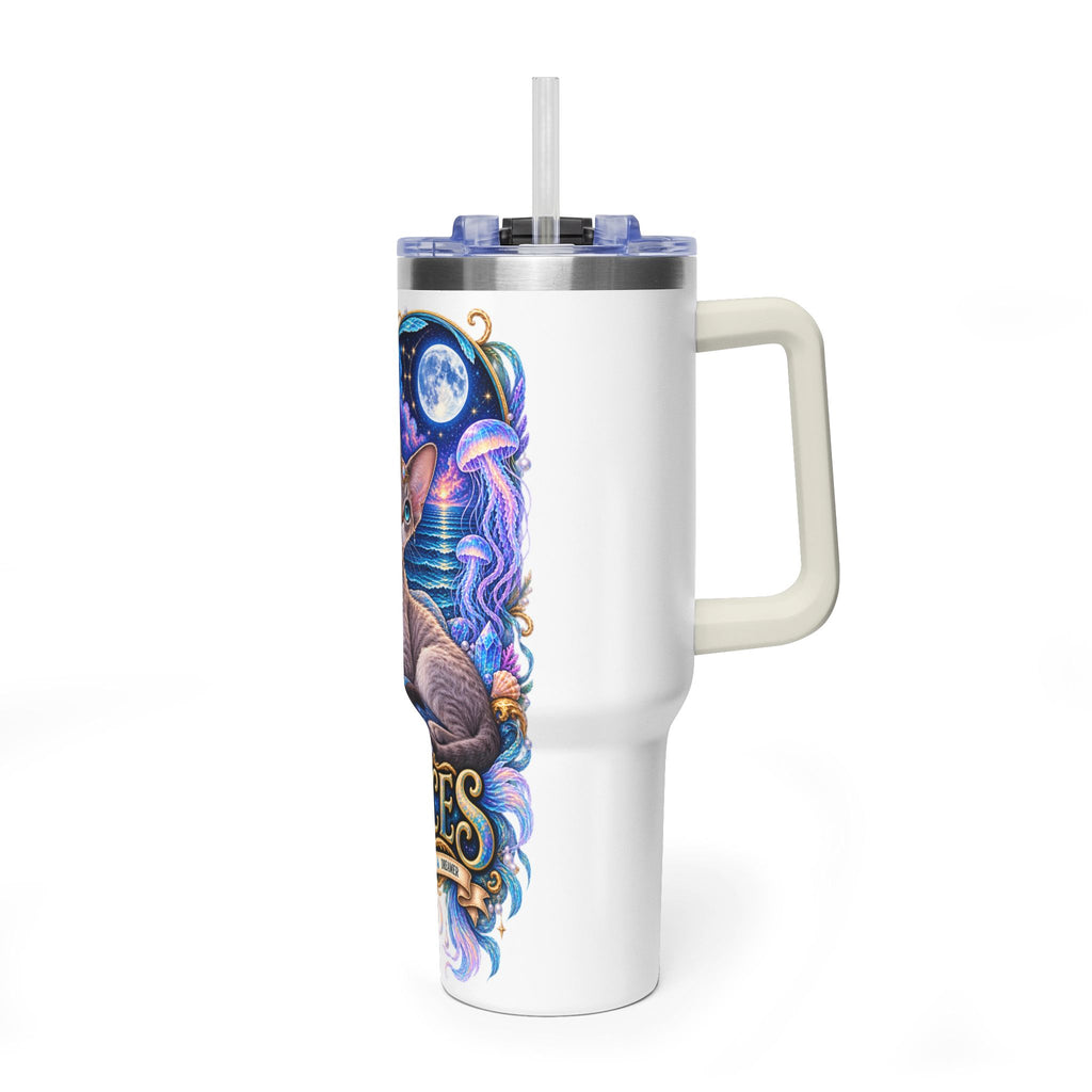 Pisces Devon Rex Cat 40oz Tumbler — Zodiac Vacuum Insulated Travel Cup