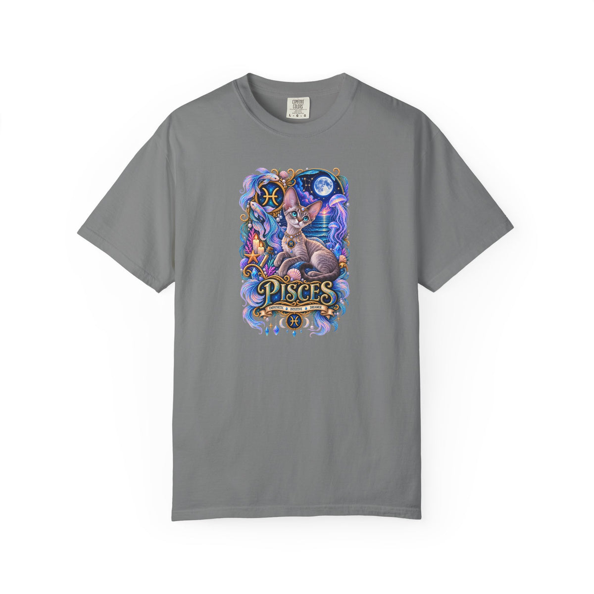 Pisces Devon Rex Cat Zodiac T-Shirt — Mystical Cat Astrology Tee