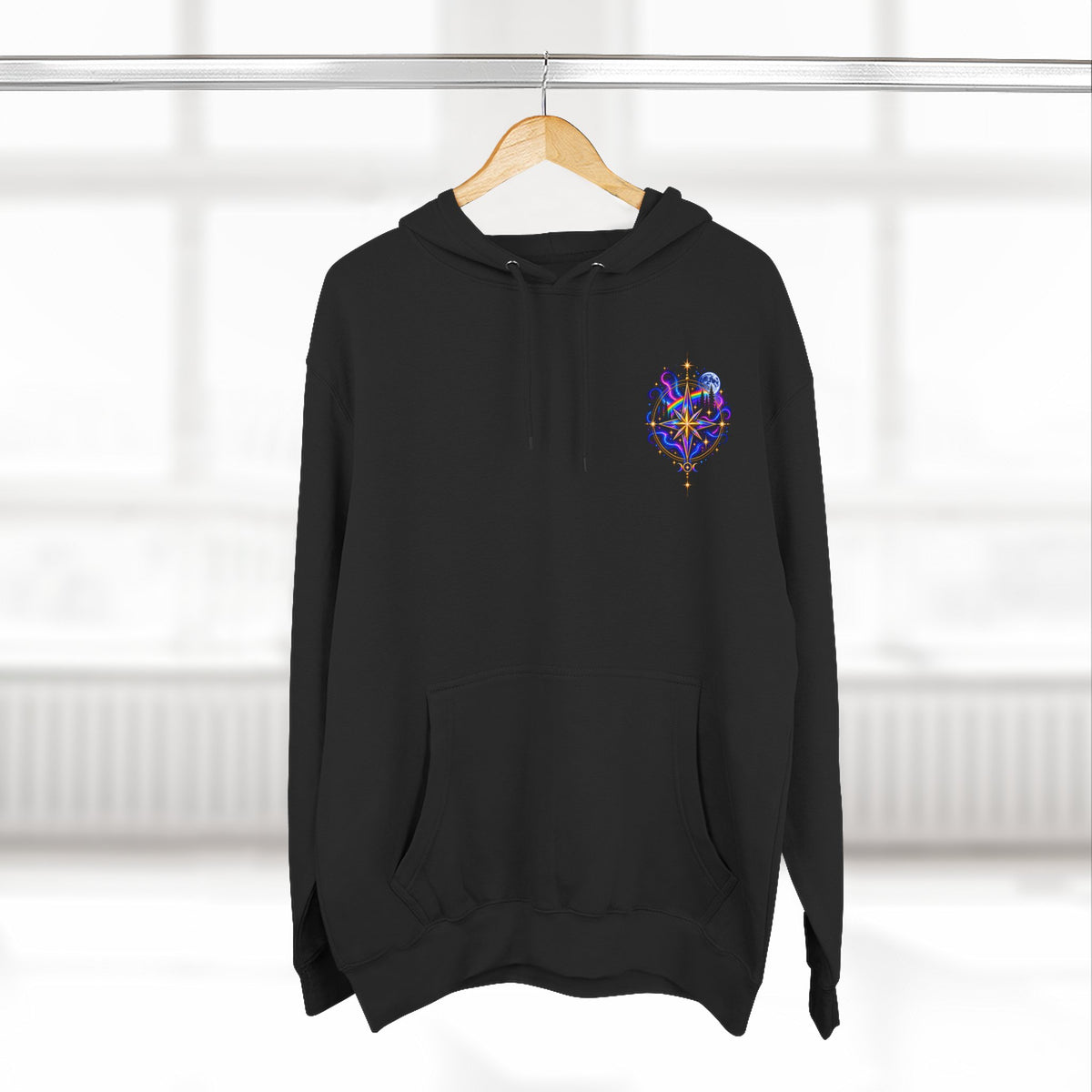 Guided by Light Bound toTruth Fleece Hoodie — Spiritual Galaxy Chest Emblem & Backscape Design