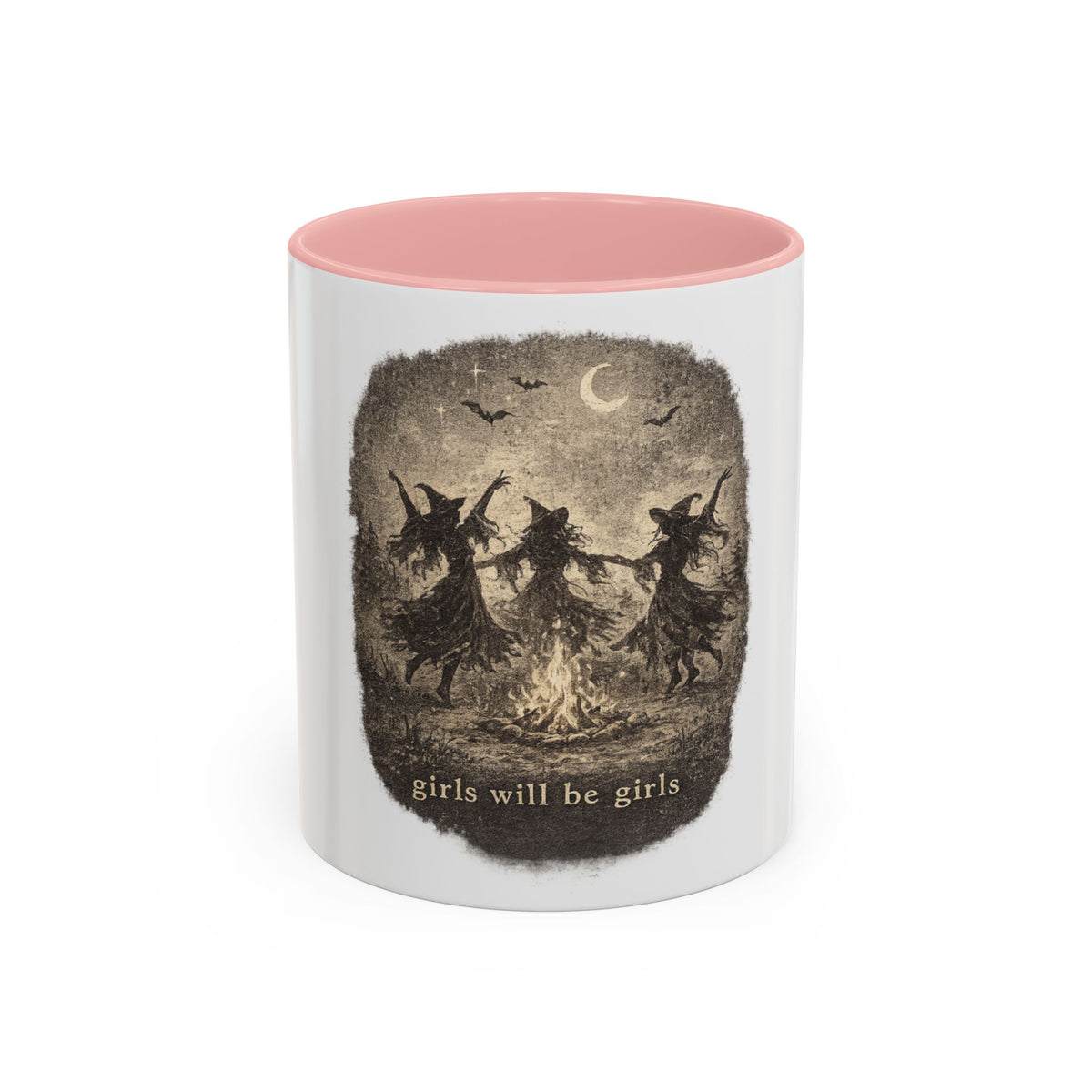 Witch Circle Coffee Mug — "Girls Will Be Girls" Vintage Halloween Accent Mug