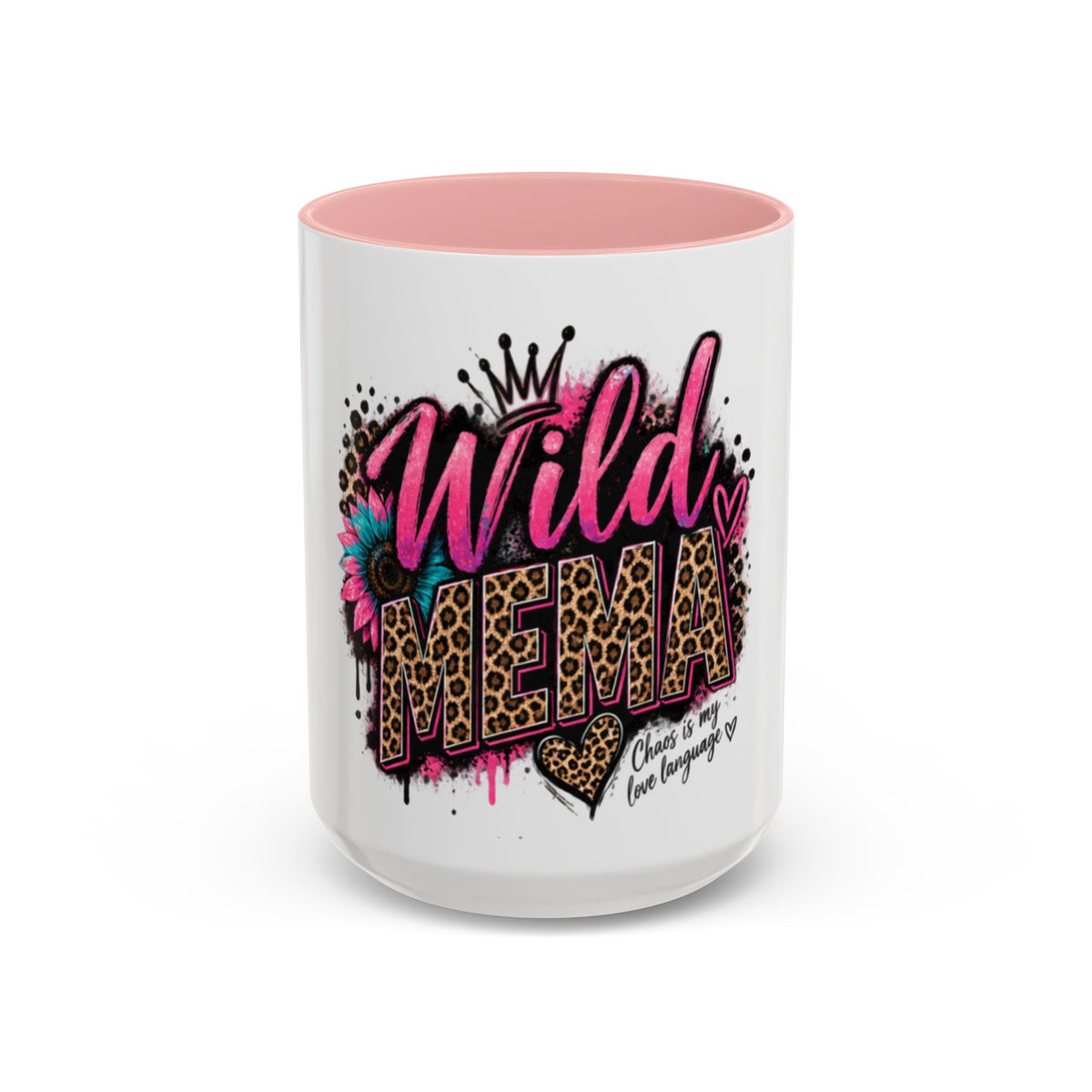 Wild Mama Leopard Accent Coffee Mug – Fun Mom Gift, Pink Crown Graphic (11/15 oz)