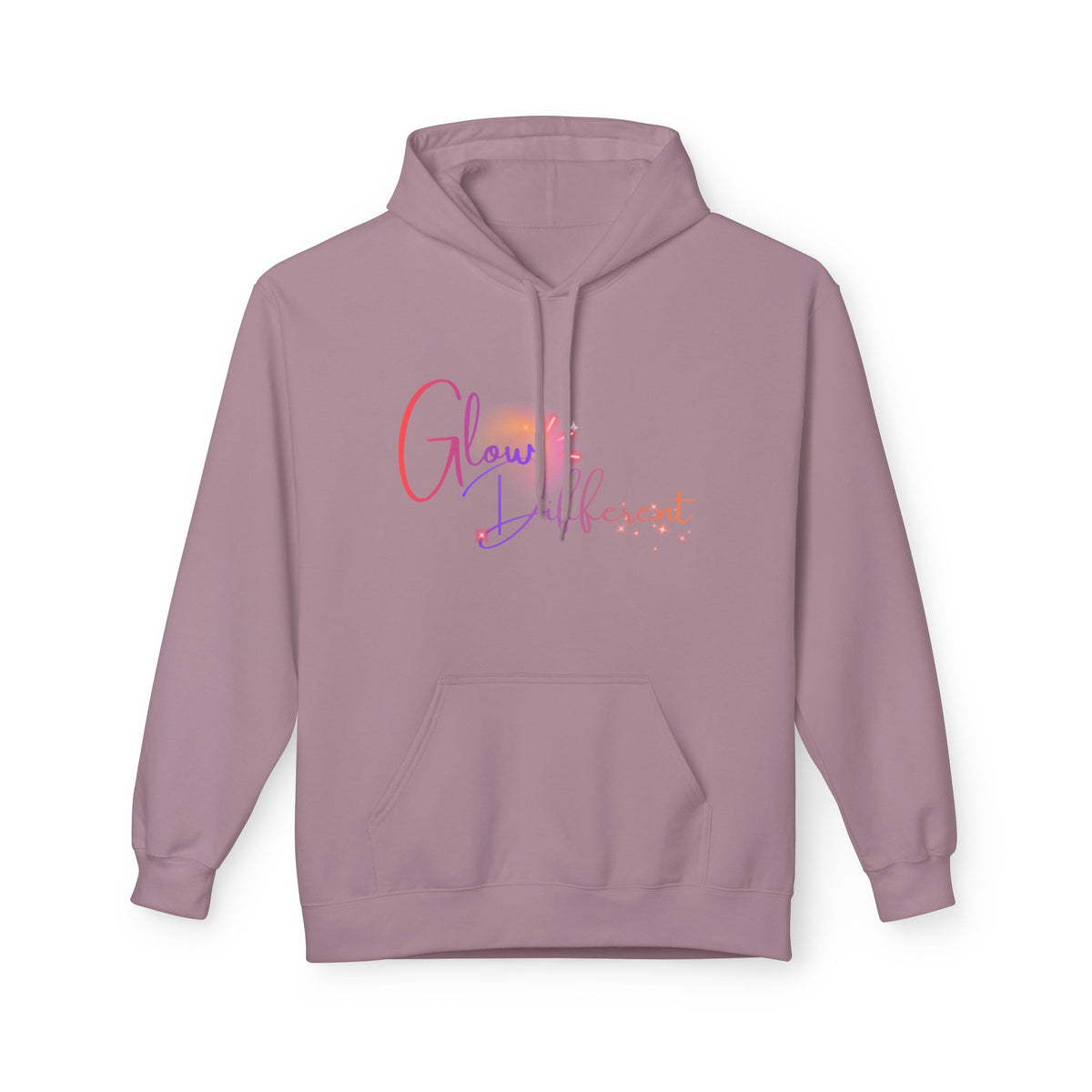 Glow Different Hoodie — Pastel Brush Script Inspirational Pullover