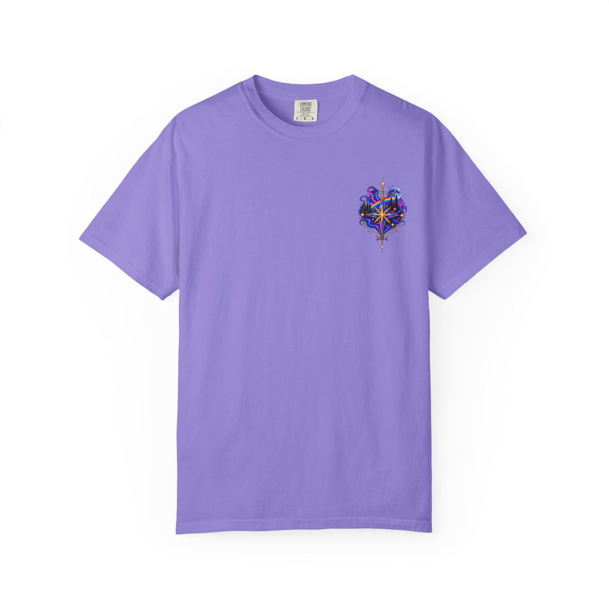 T-Shirt — "Guided by Light, Bound to Truth" Cosmic Forest Graphic