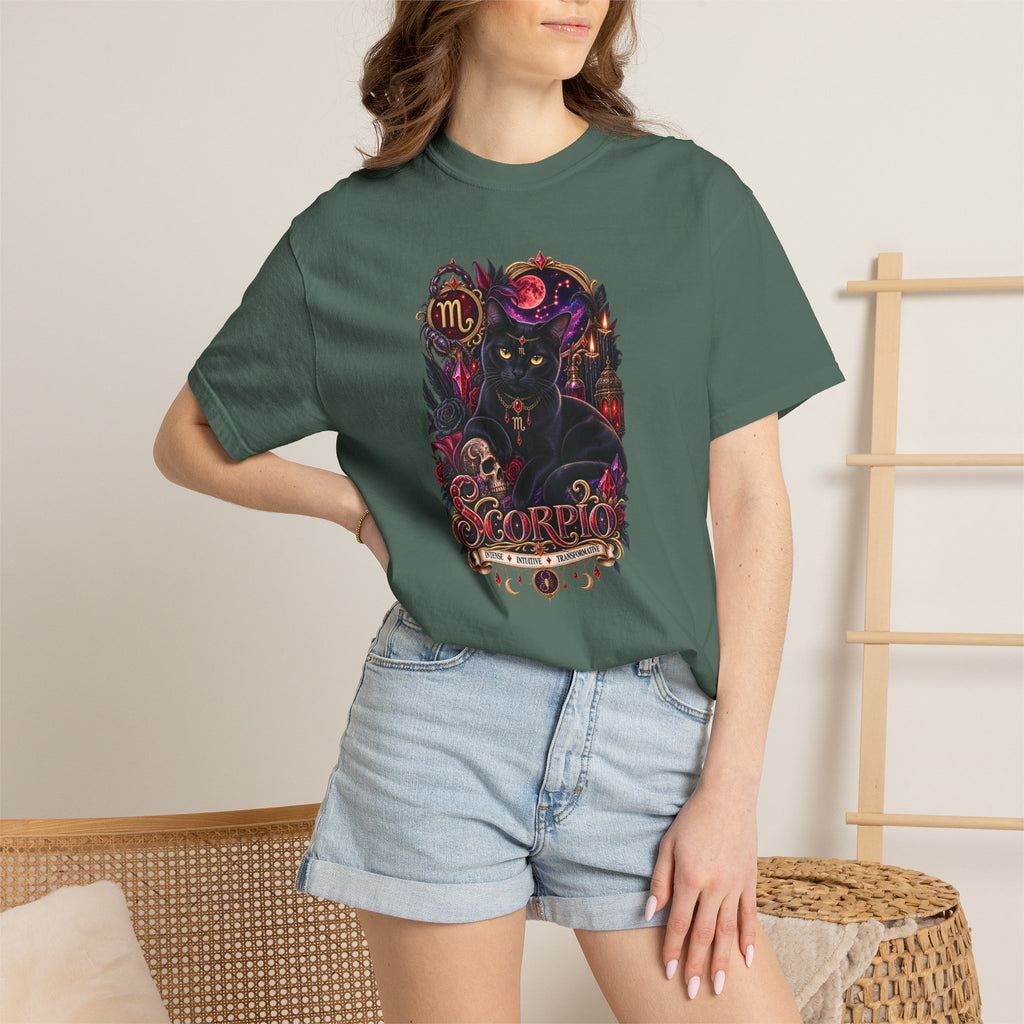Scorpio Black Cat Zodiac T-Shirt — Dark Mystical Scorpio Graphic Tee