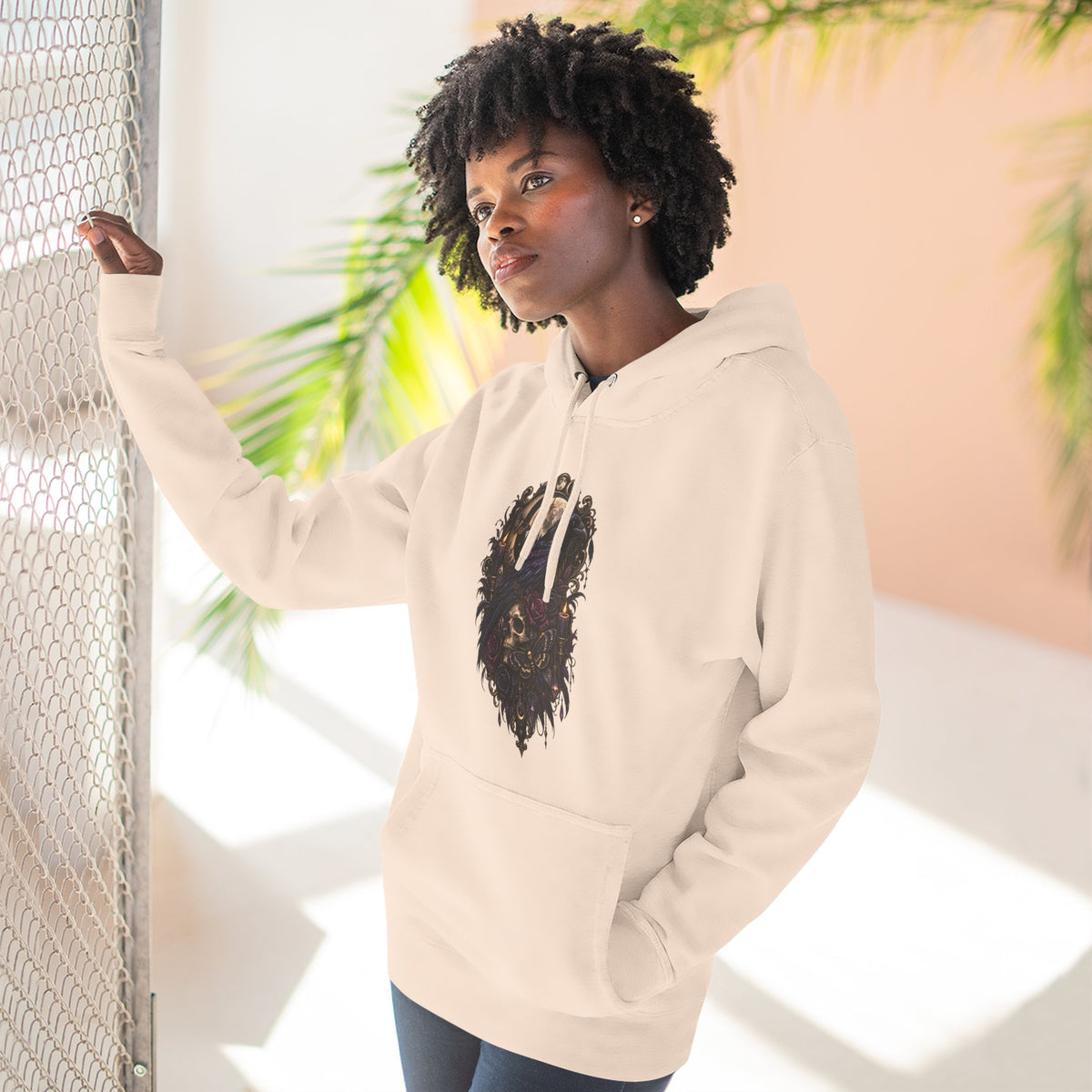 Raven Skull Graphic Hoodie — Gothic Fleece Pullover