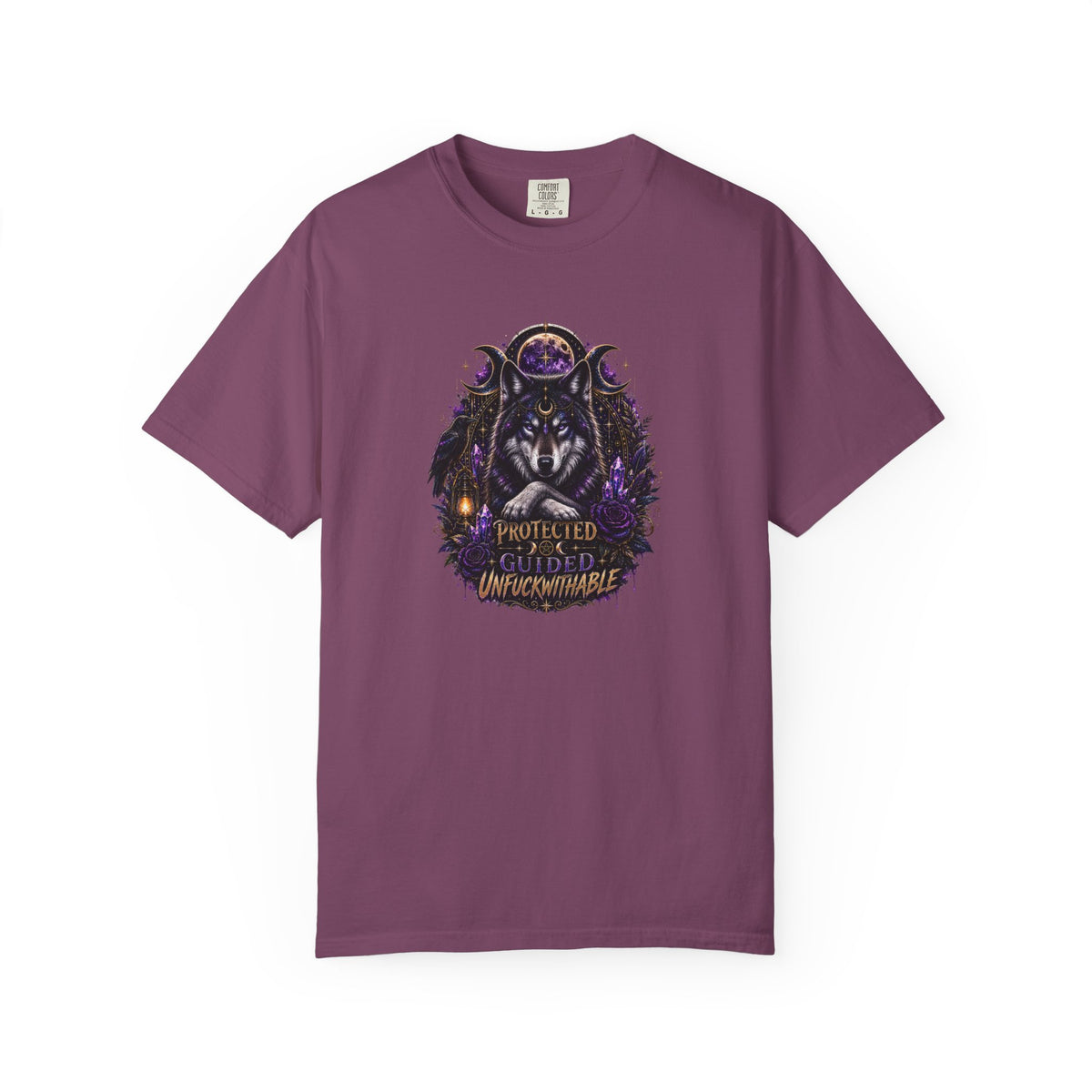 Protector Wolf T-Shirt — "Protected, Guided, Unfuckwithable" Spiritual Graphic Tee