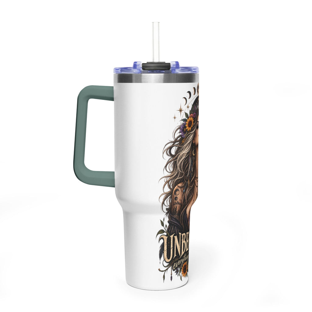 40oz Half human half skeleton Floral butterfly — "Unbecoming" Insulated Travel Cup