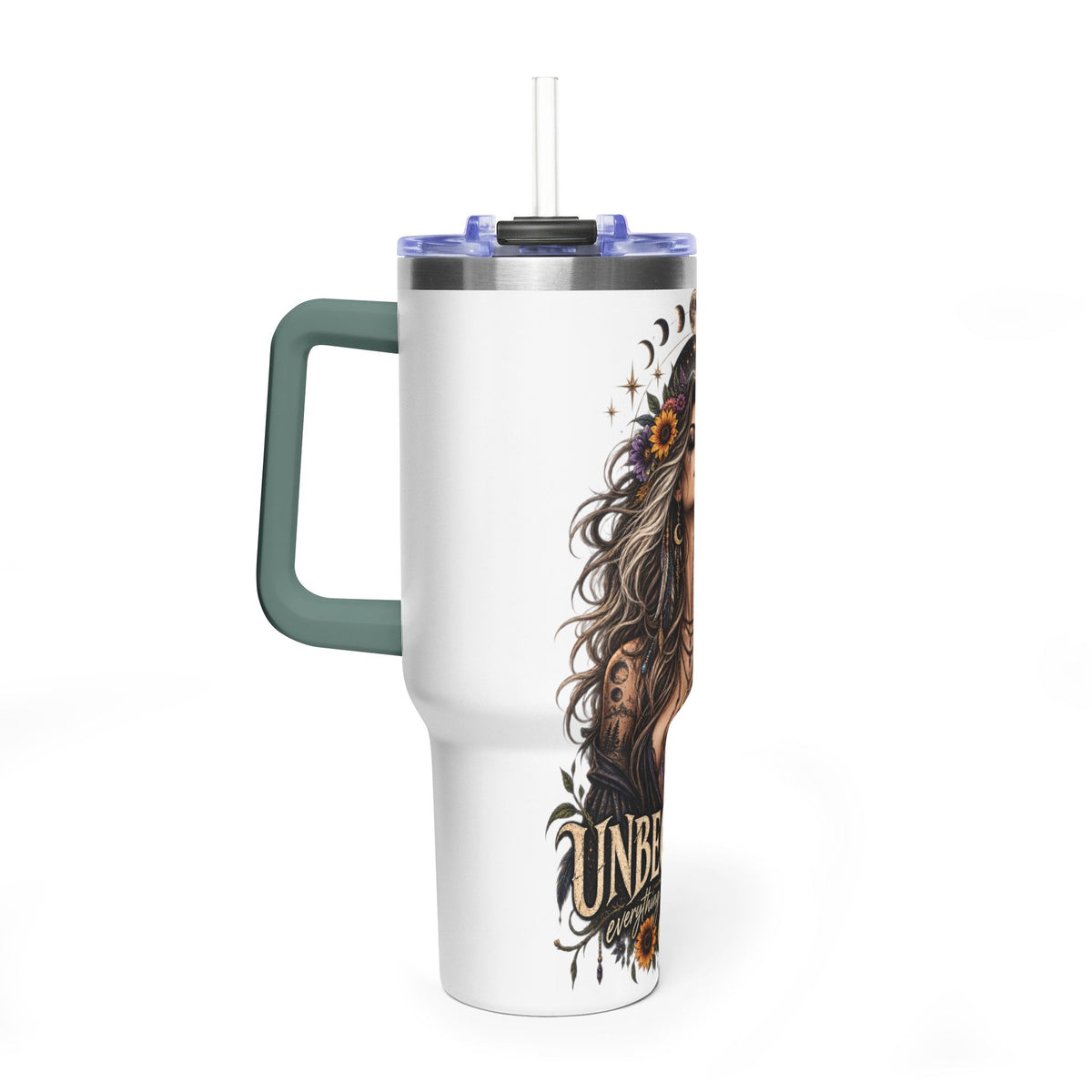 40oz Half human half skeleton Floral butterfly — "Unbecoming" Insulated Travel Cup