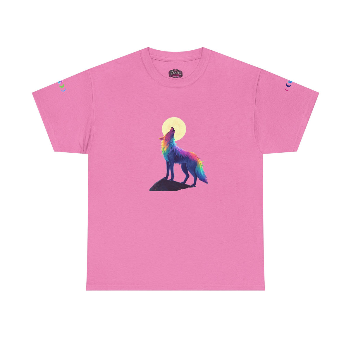 Wolf Moon T‑Shirt — Rainbow Celestial Wolf Graphic Tee