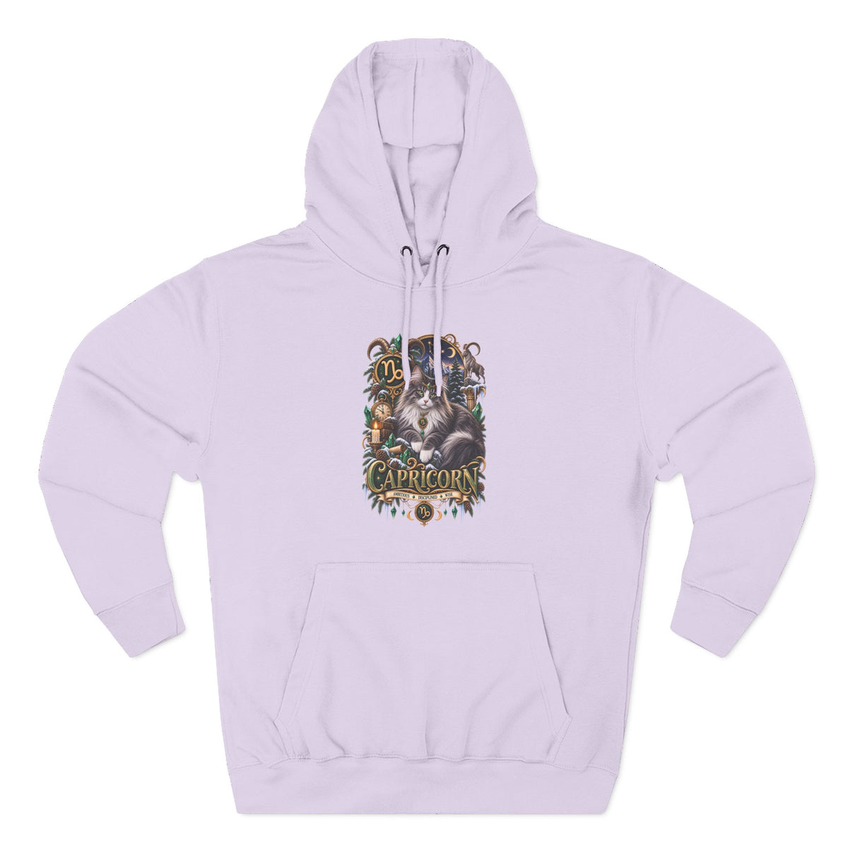 Capricorn Norwegian Forest Cat Zodiac Graphic Hoodie — Mystic Goat Astrology Sweatshirt