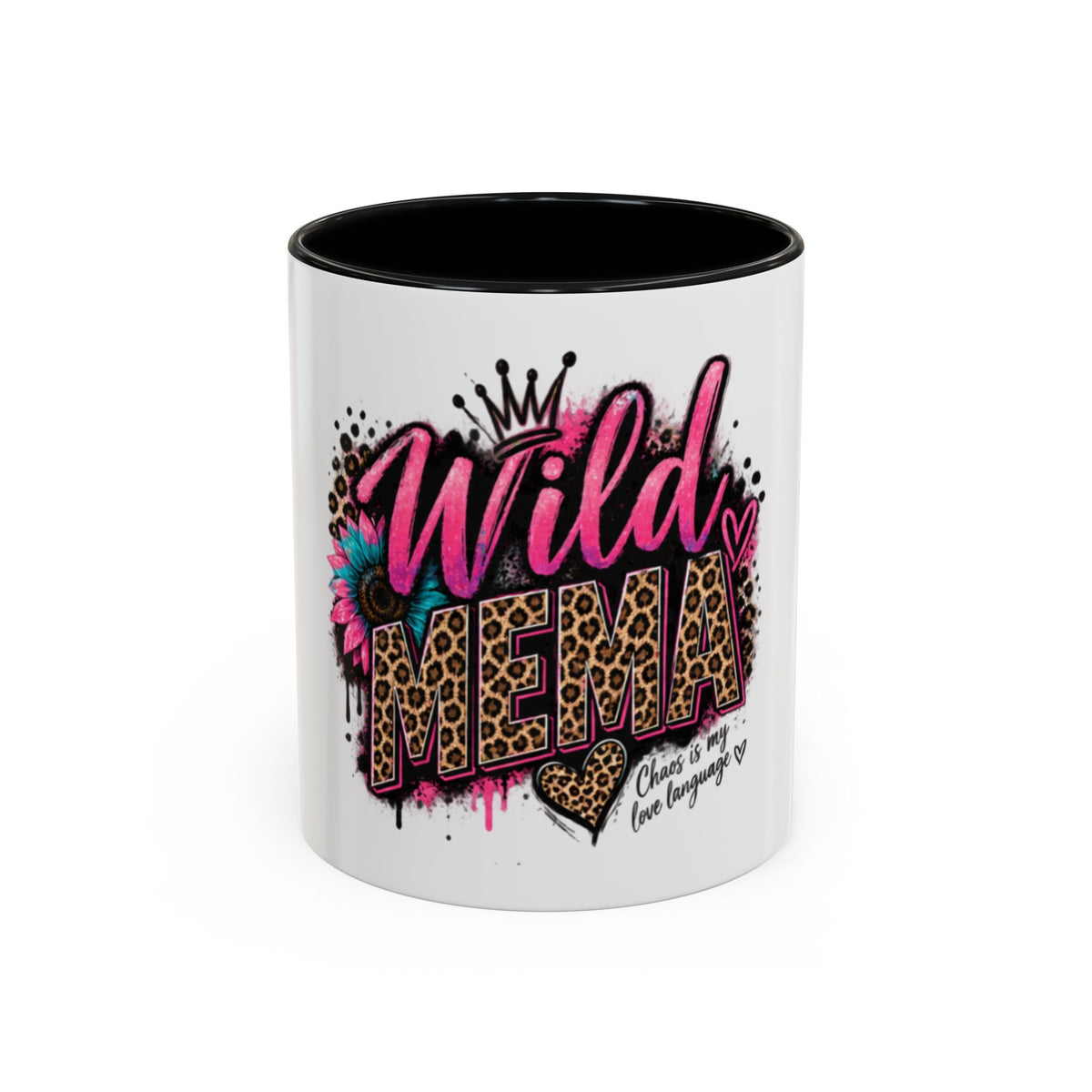 Wild Mama Leopard Accent Coffee Mug – Fun Mom Gift, Pink Crown Graphic (11/15 oz)