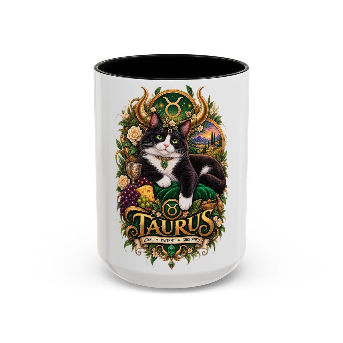 Taurus Tuxedo Cat Coffee Mug — Zodiac Astrology Gift (11/15 oz)