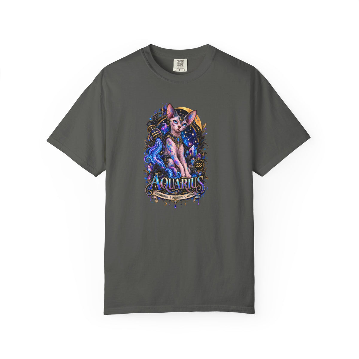 Aquarius Sphynx Cat Zodiac Tee- Celestial Astrology cat lover T-shirt