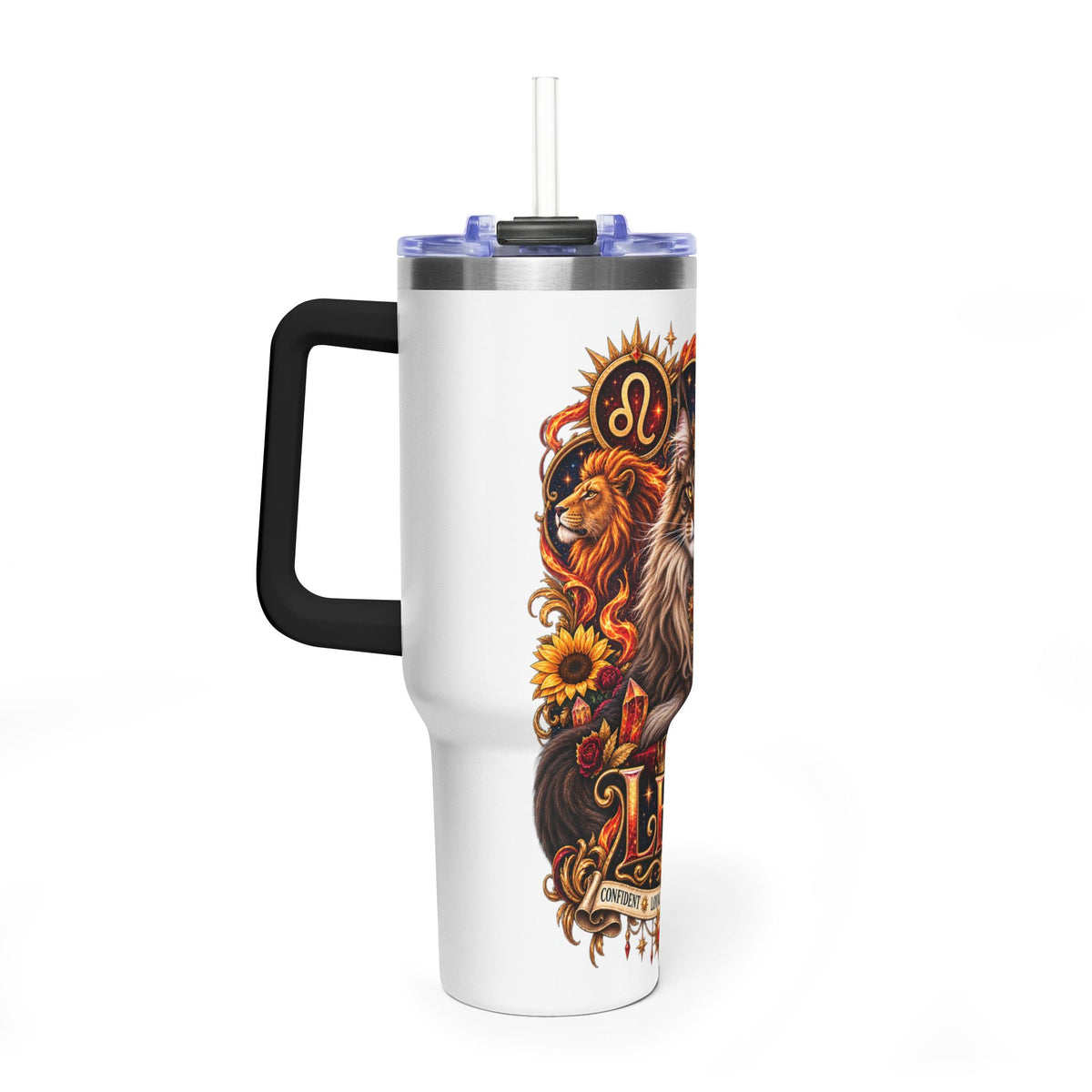 Leo Zodiac 40oz Vacuum Tumbler – Maine Coon Cat Astrology Travel Mug