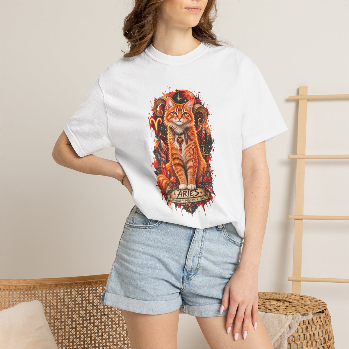 Aries Orange Tabby Cat Zodiac T-Shirt — Fiery Astrological Graphic Tee