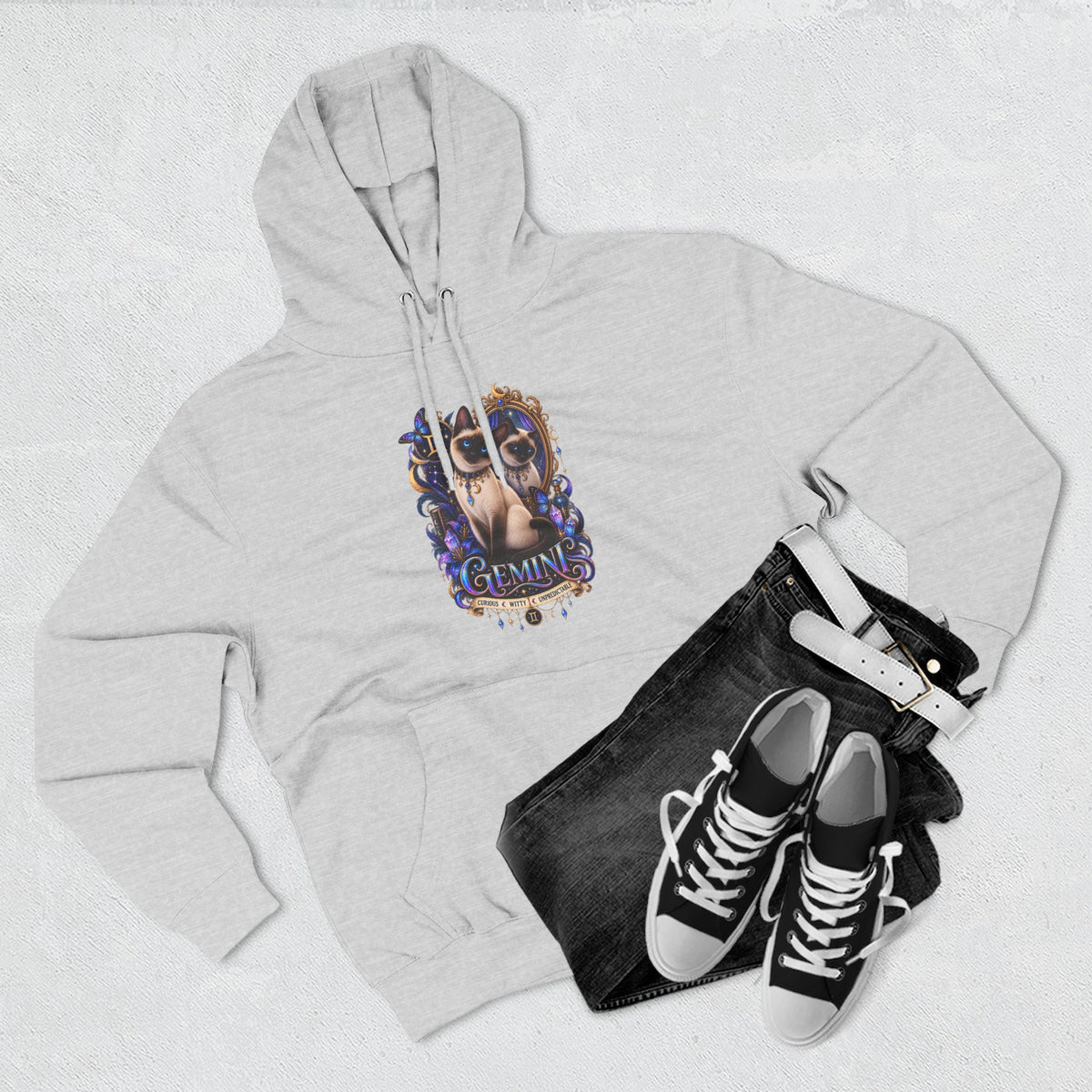 Gemini Siamese Zodiac Hoodie — Mystical Celestial Cat Astrology Design