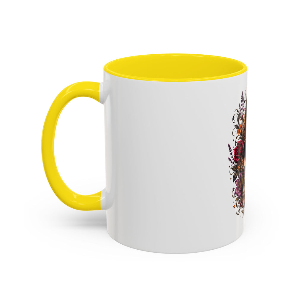 Cat & Skull Accent Coffee Mug — Gothic Black Cat Art Coffee Cup (11/15oz)