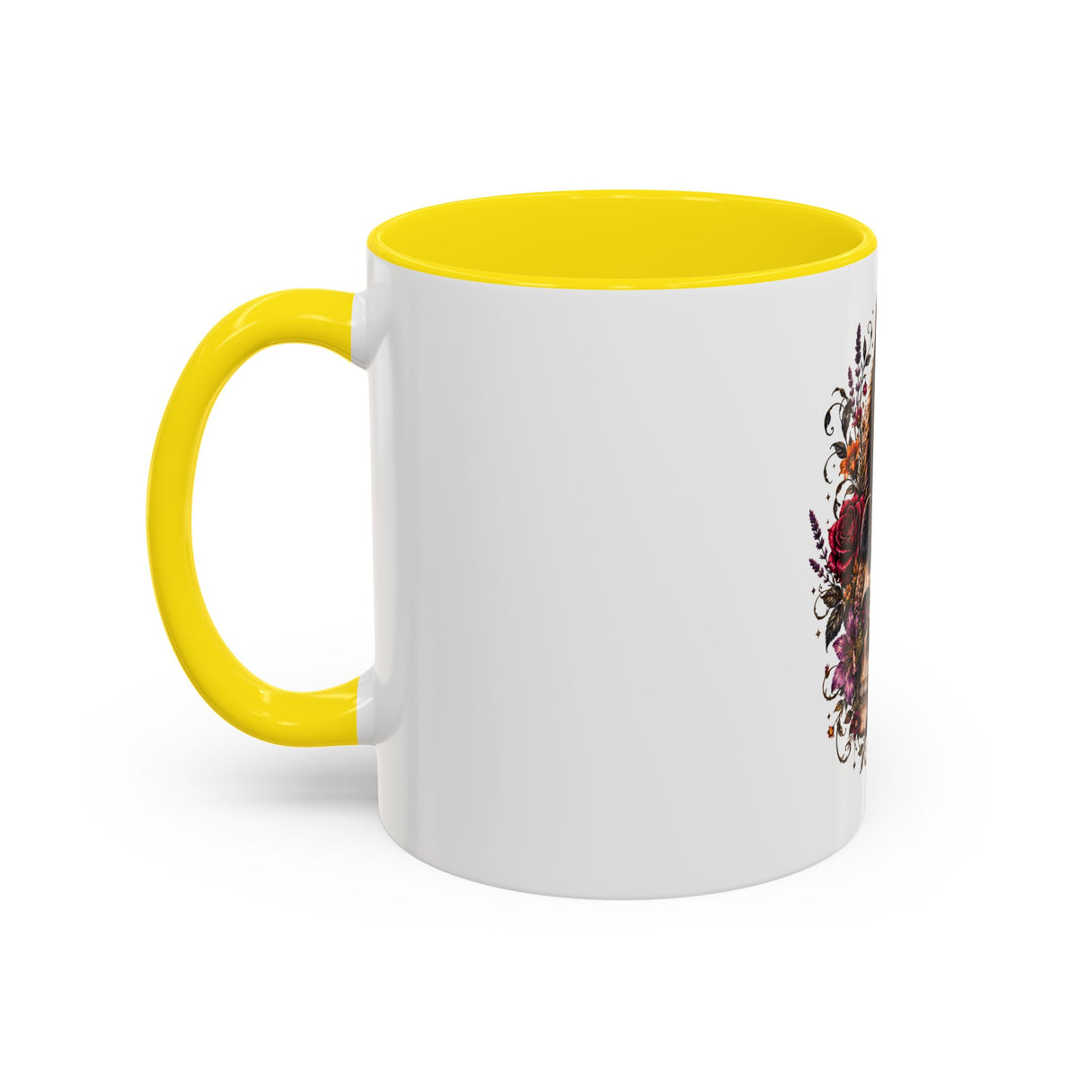 Cat & Skull Accent Coffee Mug — Gothic Black Cat Art Coffee Cup (11/15oz)