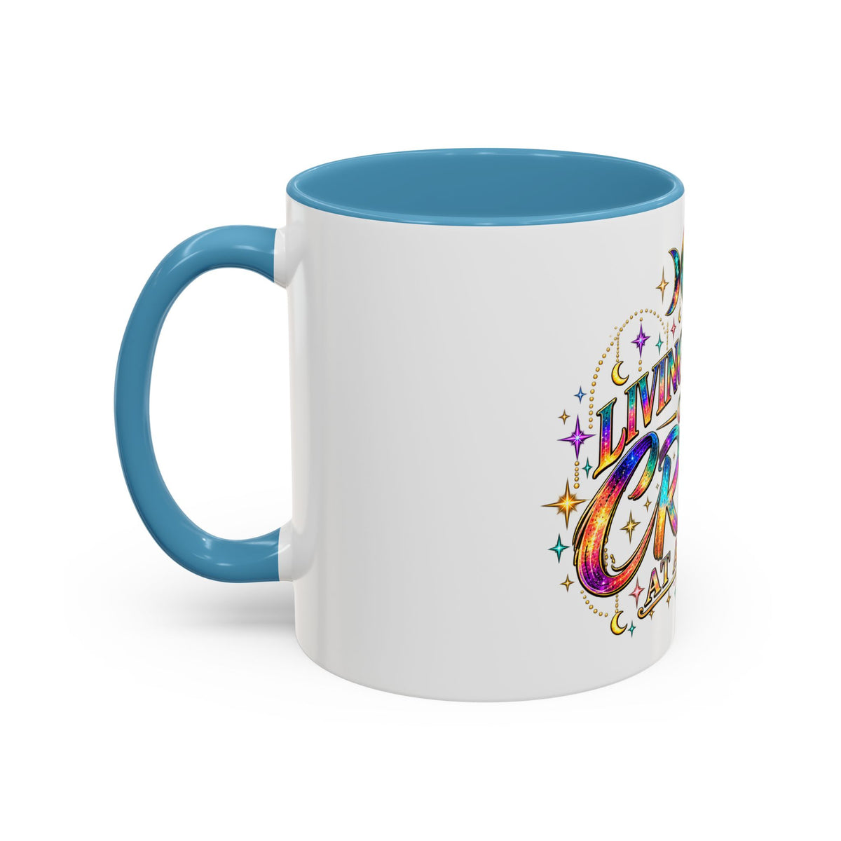 Coffee Mug — "Living My Life One Crisis at a Time" Colorful Boho Accent Mug (11/15oz)